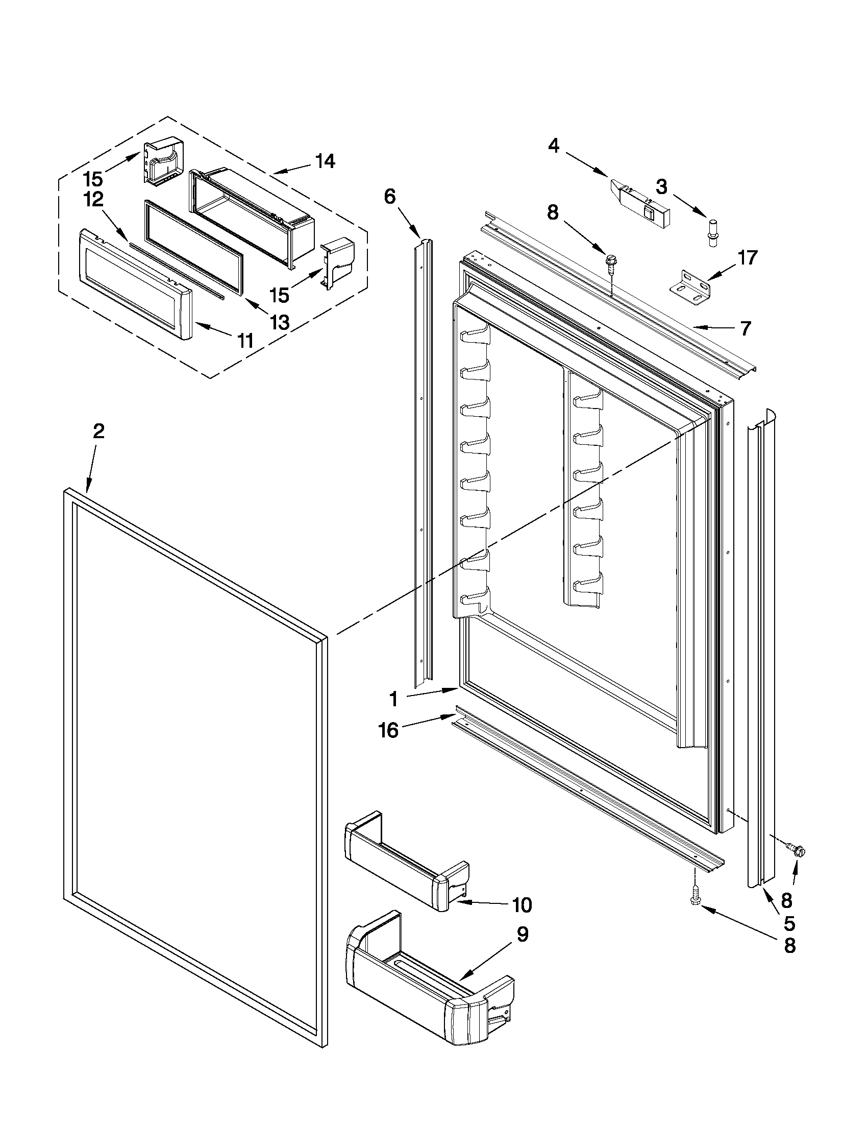 Jenn-Air JB36NXFXRW01 refrigerator door parts diagram