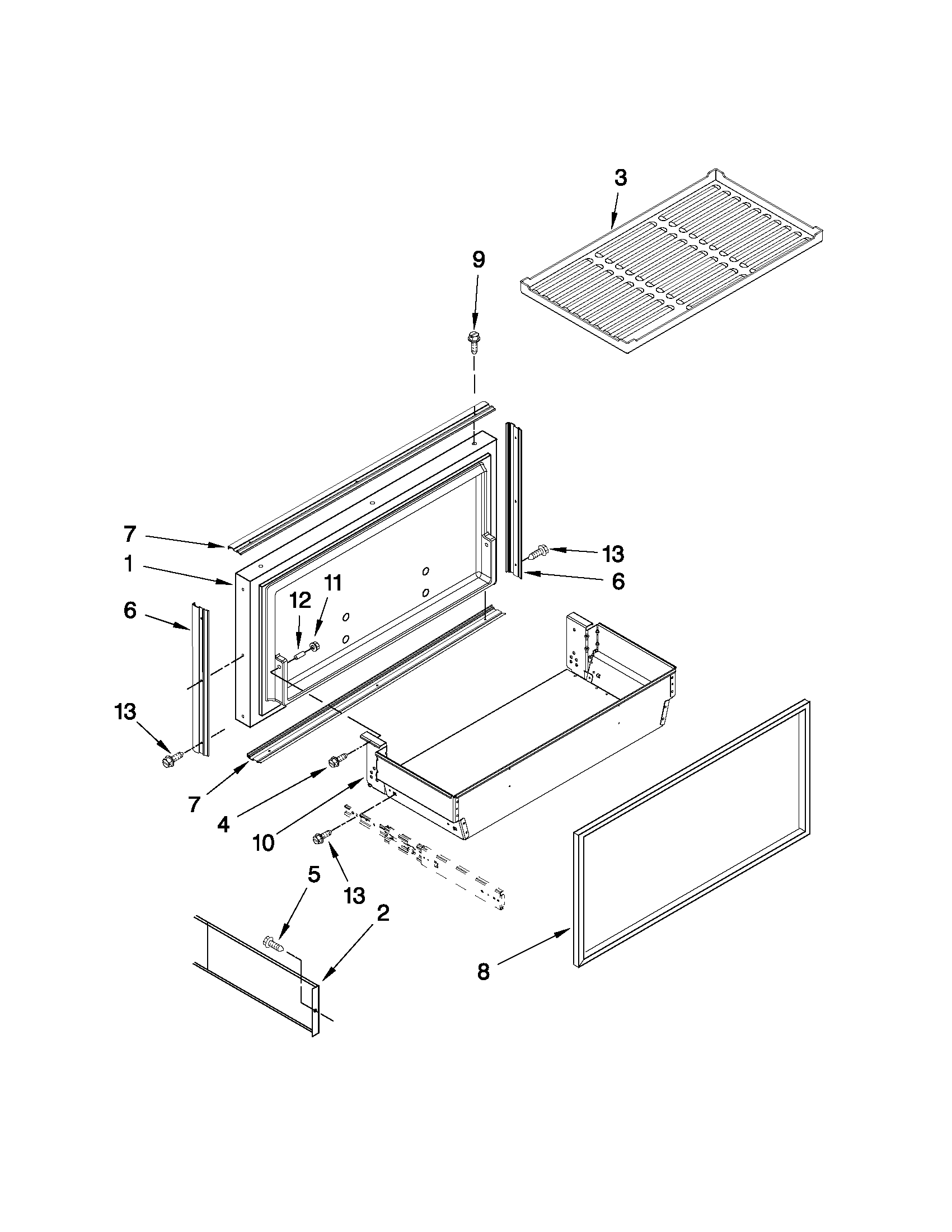 Jenn-Air JB36NXFXRW01 freezer door and basket parts diagram