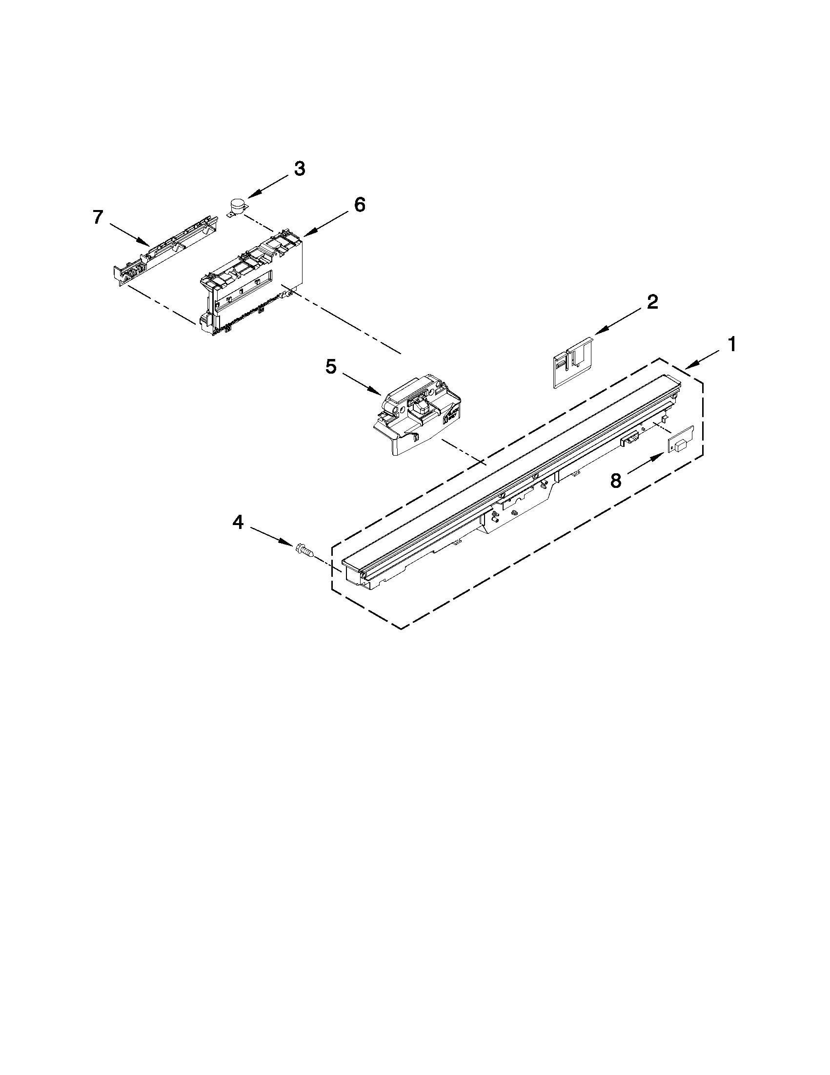 KitchenAid KUDE20FXWH4 control panel and latch parts diagram
