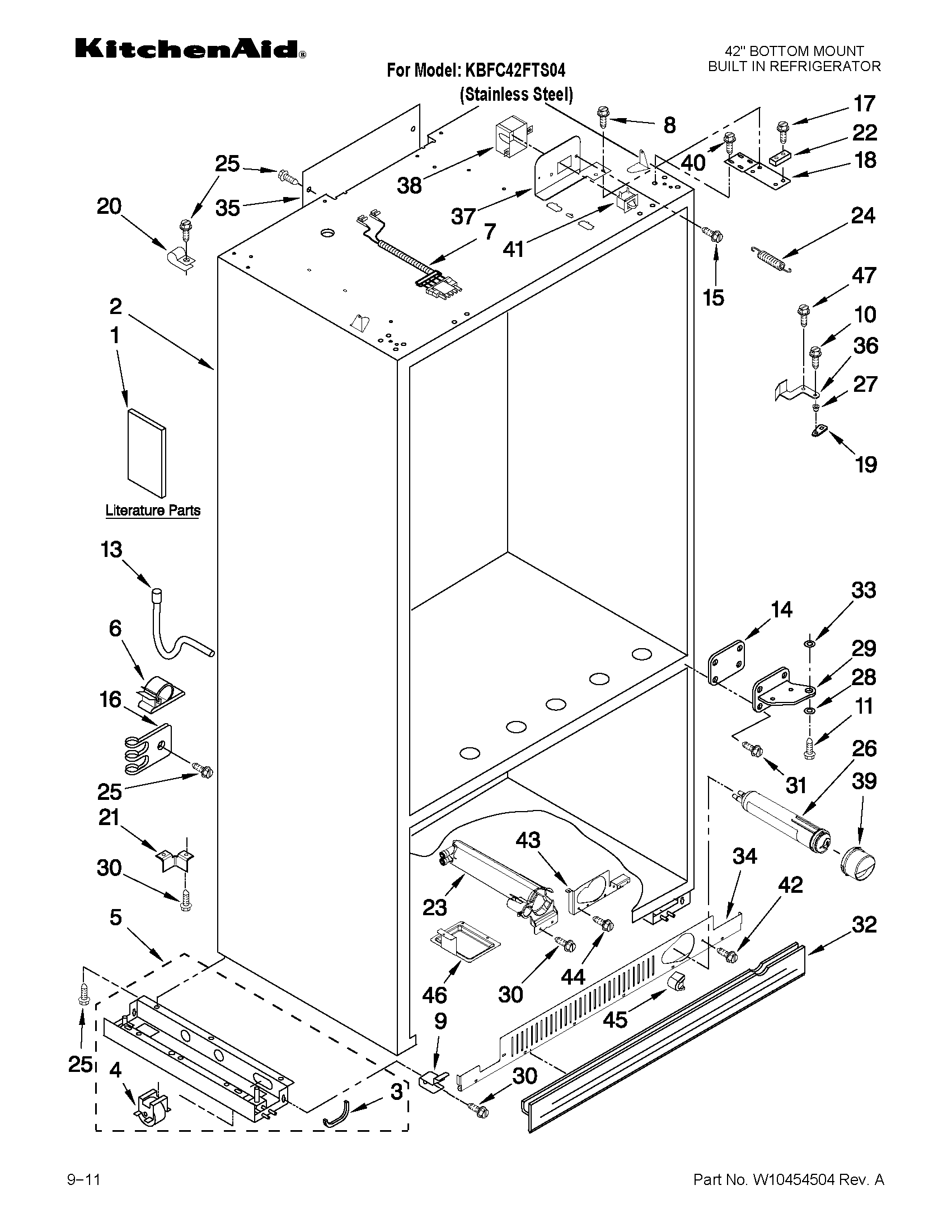 KitchenAid KBFC42FTS04 cabinet parts diagram