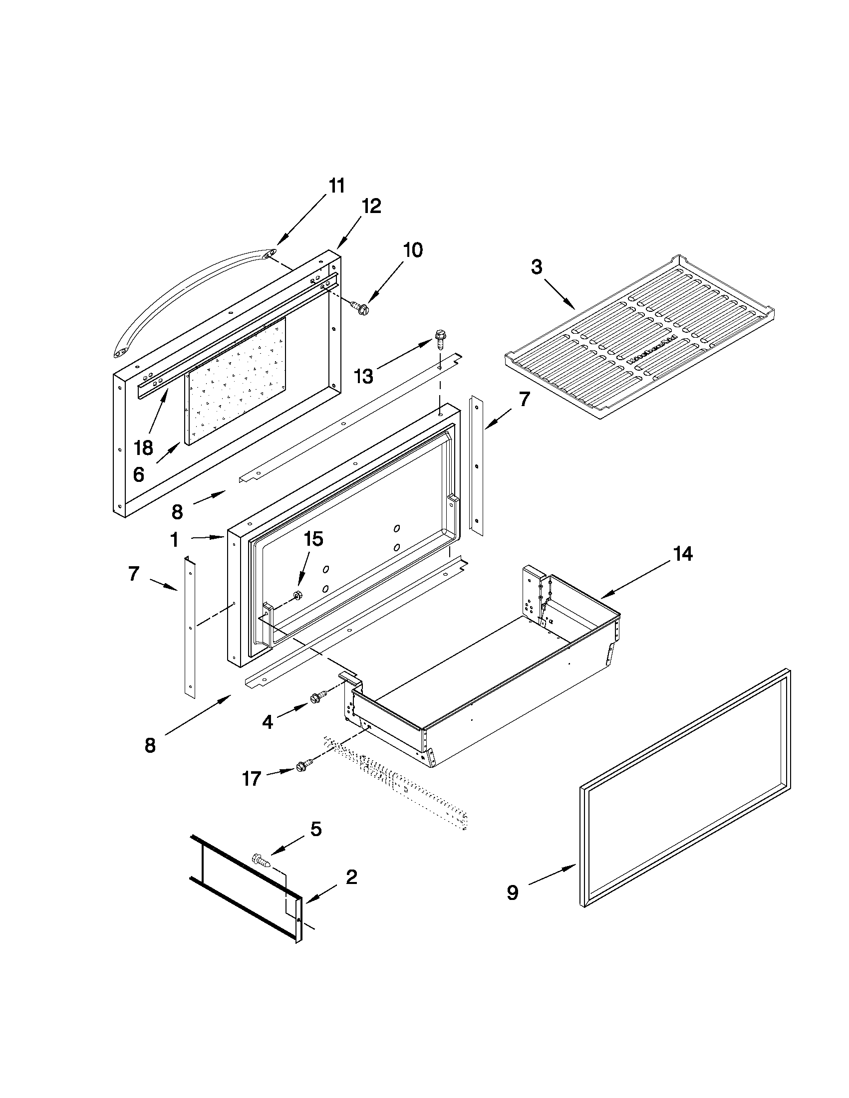 KitchenAid KBFC42FTS04 freezer door and basket parts diagram