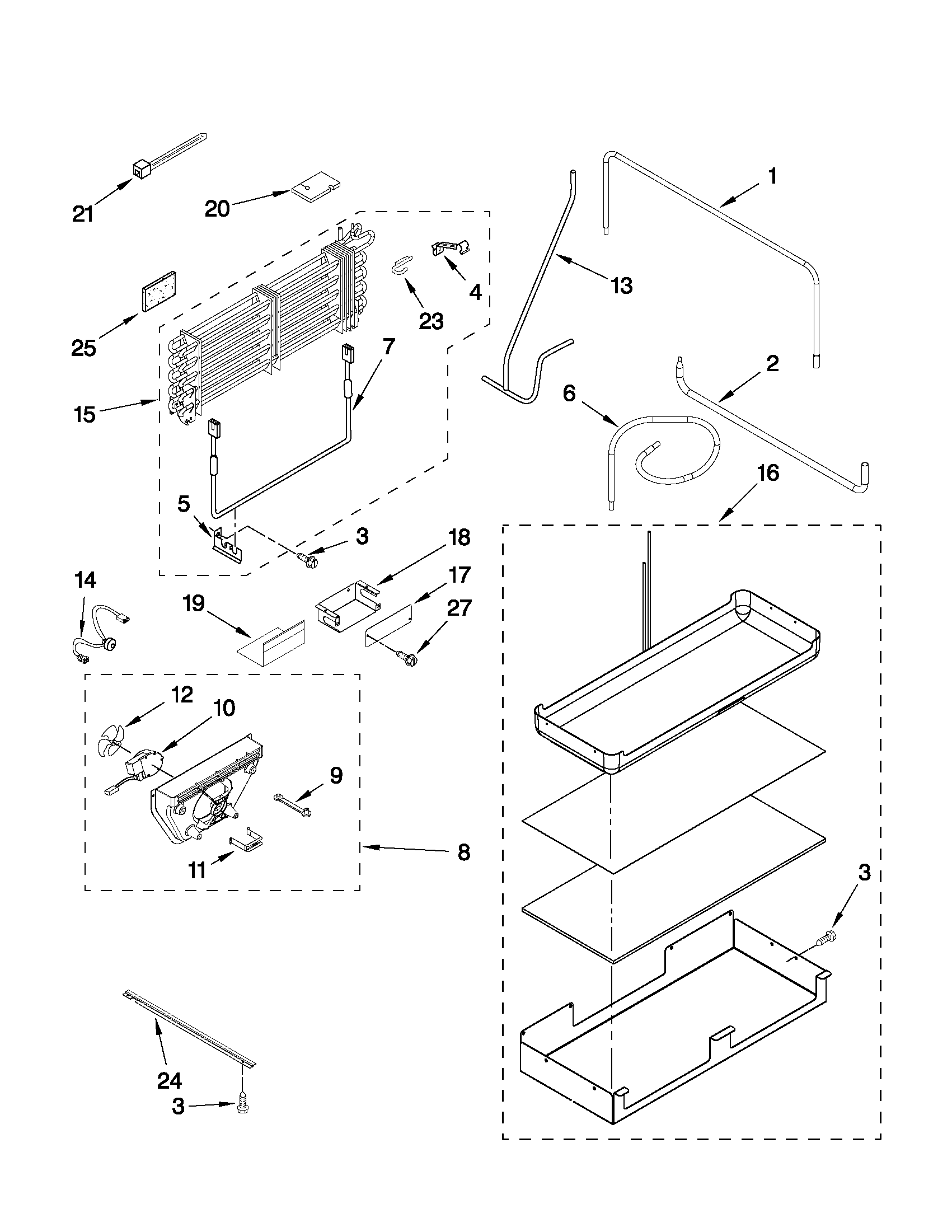 KitchenAid KBFC42FTS04 lower unit and tube parts diagram