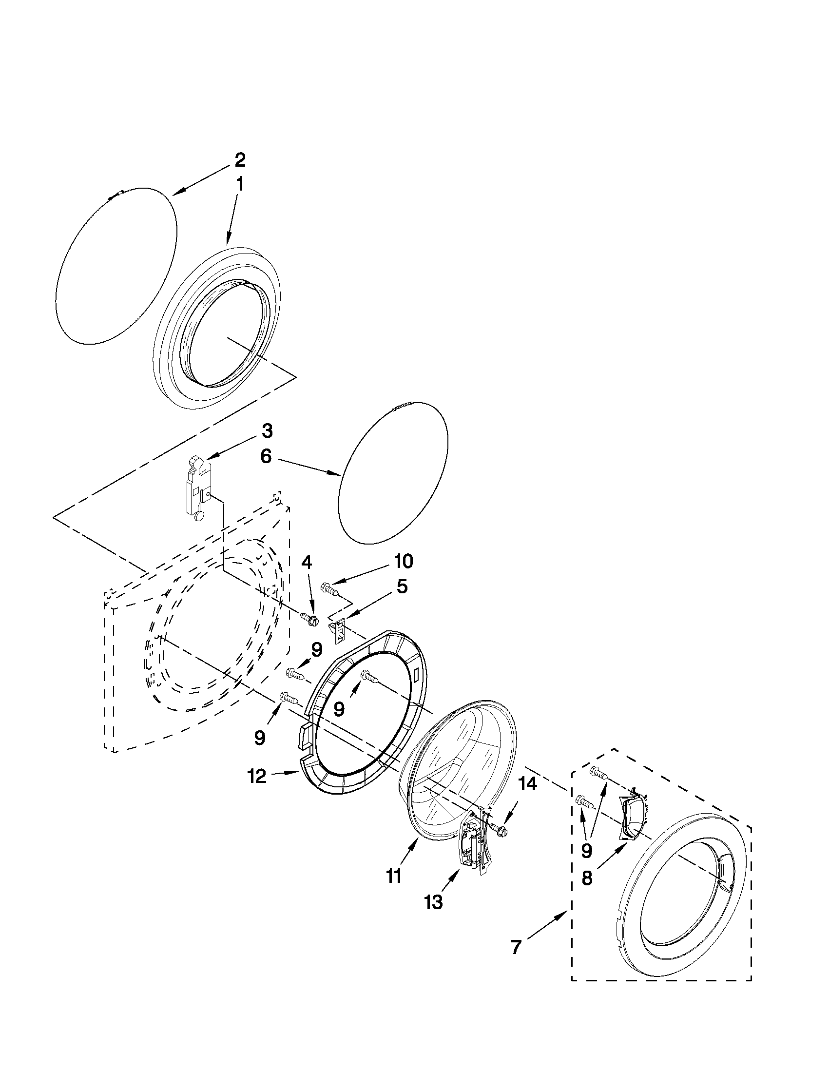 Amana NFW7300WW02 door and latch parts diagram