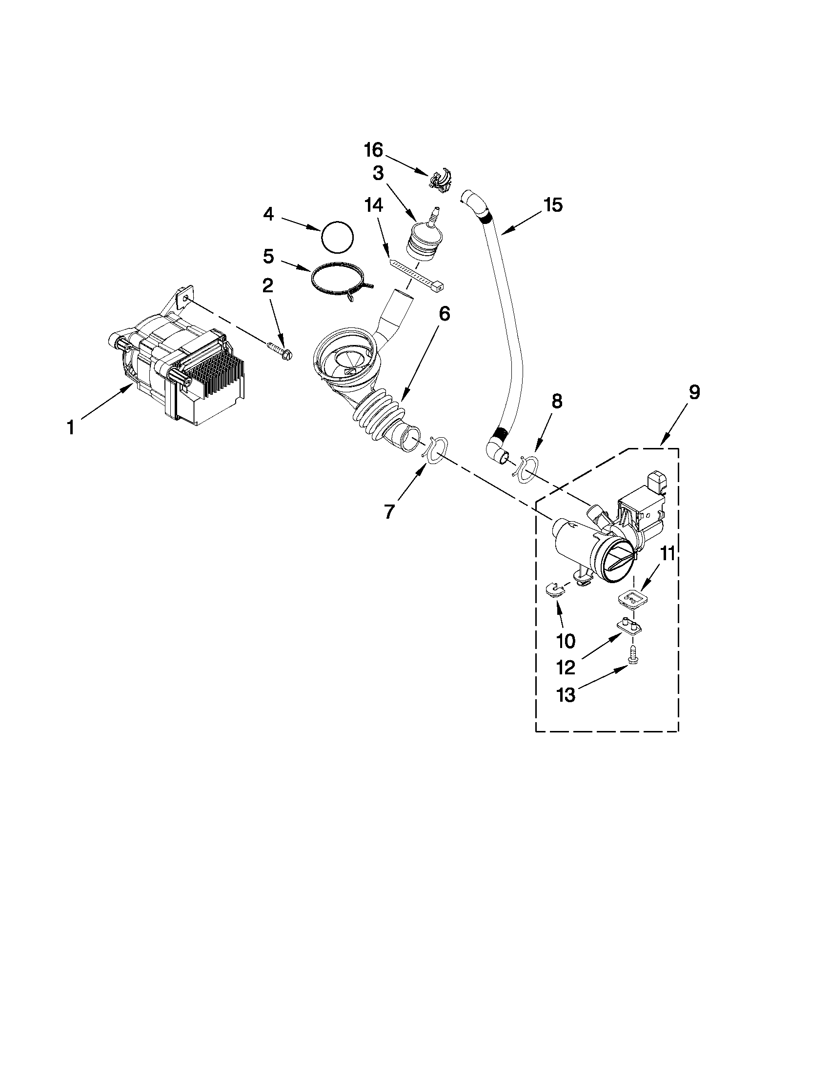 Amana NFW7300WW02 pump and motor parts diagram