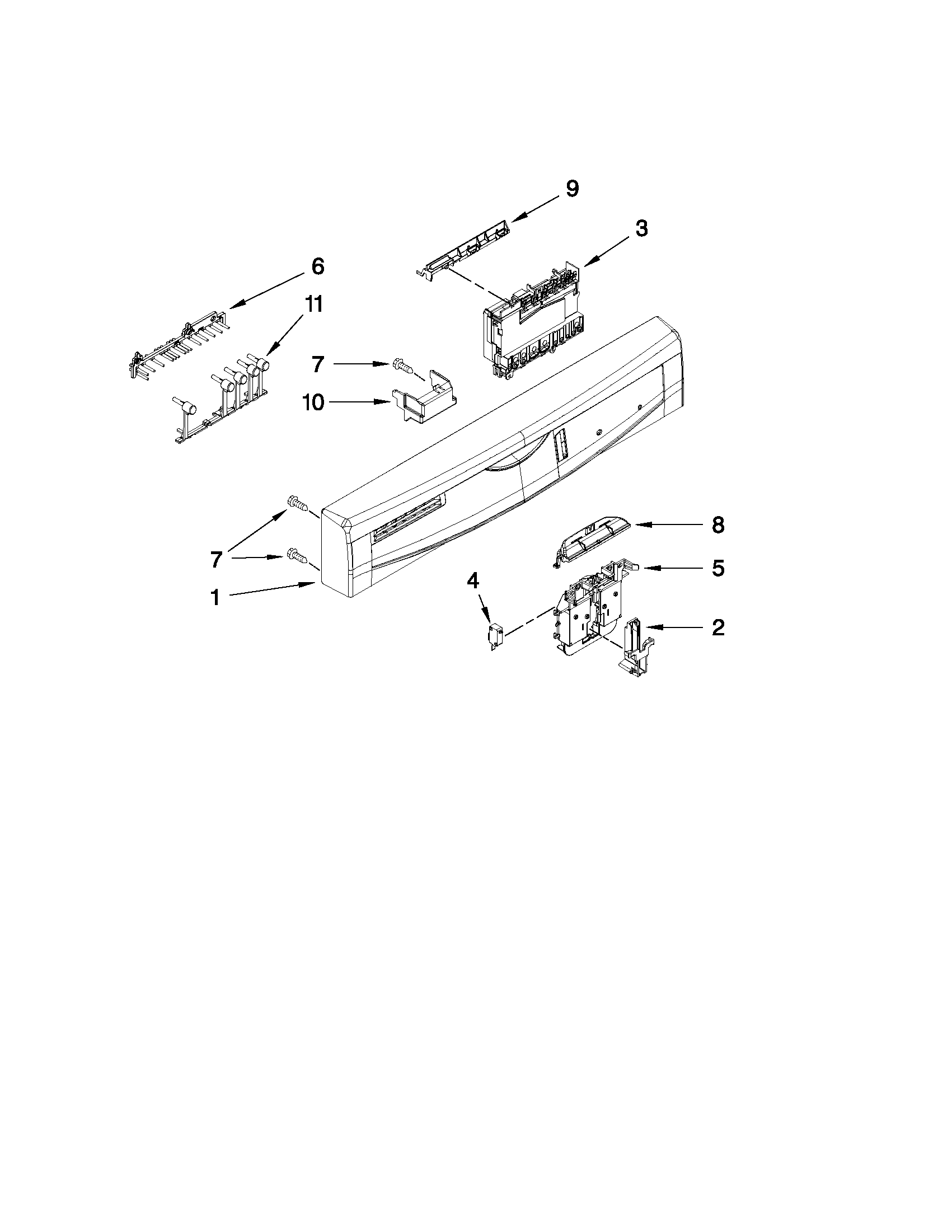 Amana ADB1400AWD5 control panel and latch parts diagram