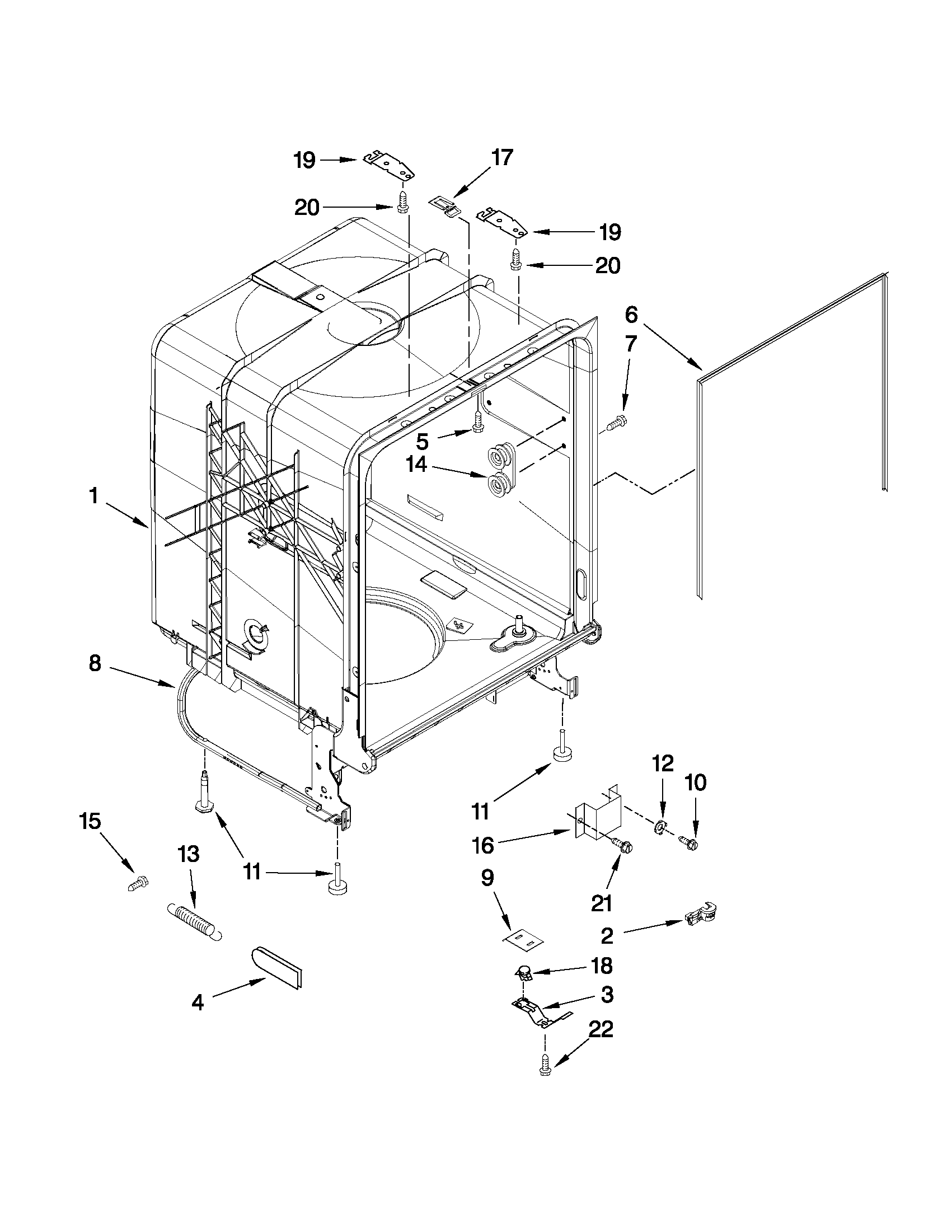 Amana ADB1400AWD5 tub and frame parts diagram