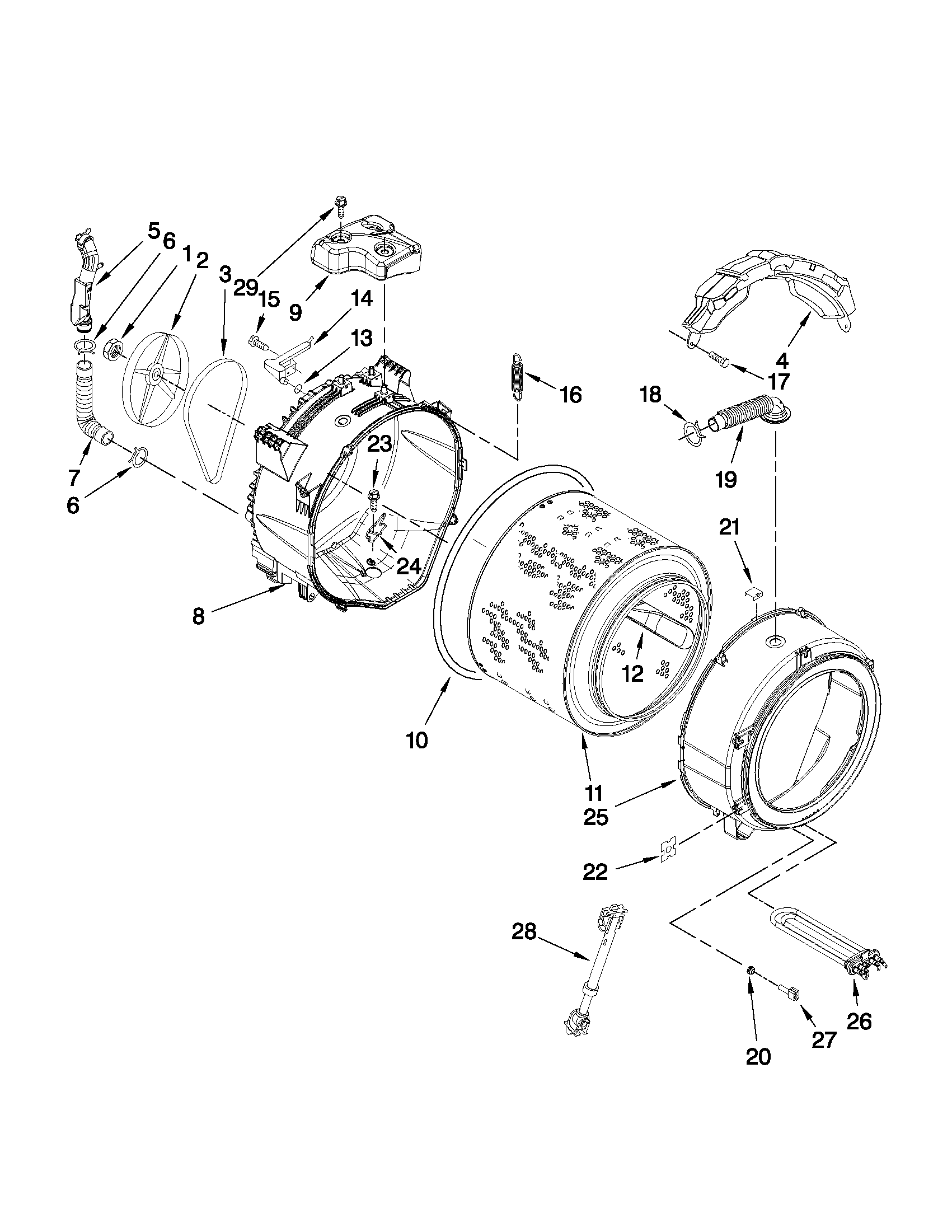 Whirlpool WFW9550WL10 tub and basket parts diagram