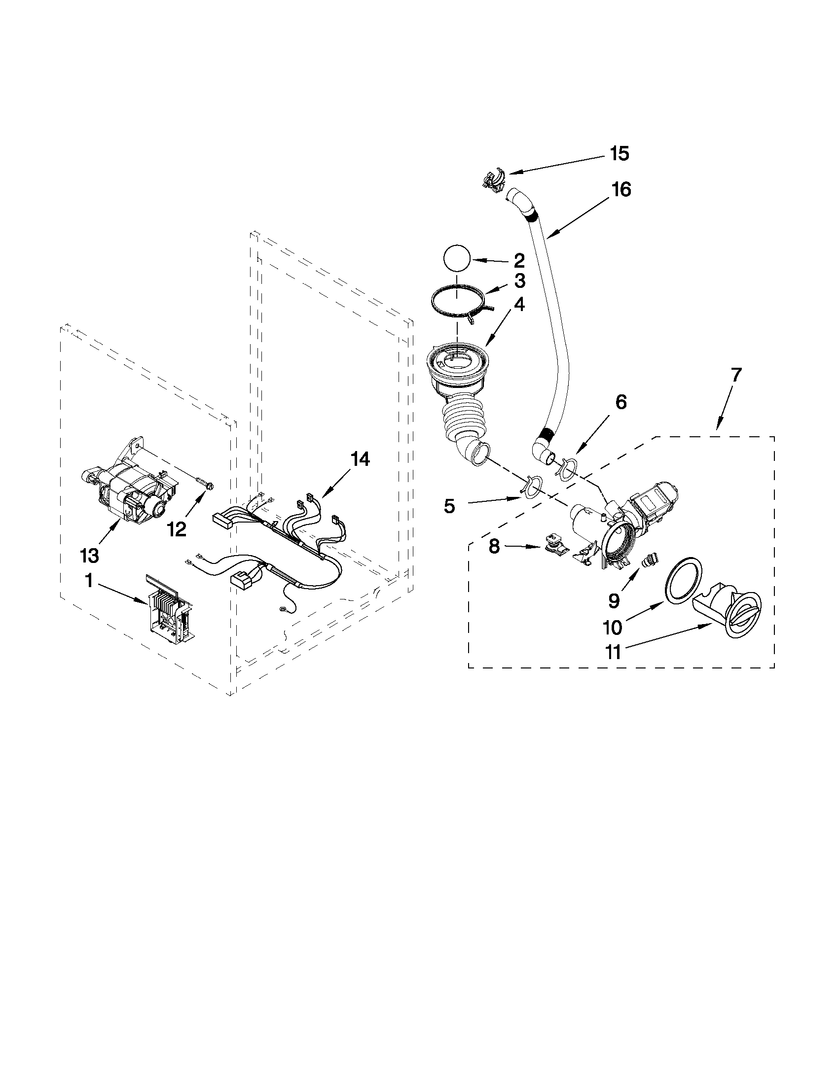 Whirlpool WFW9550WL10 pump and motor parts diagram
