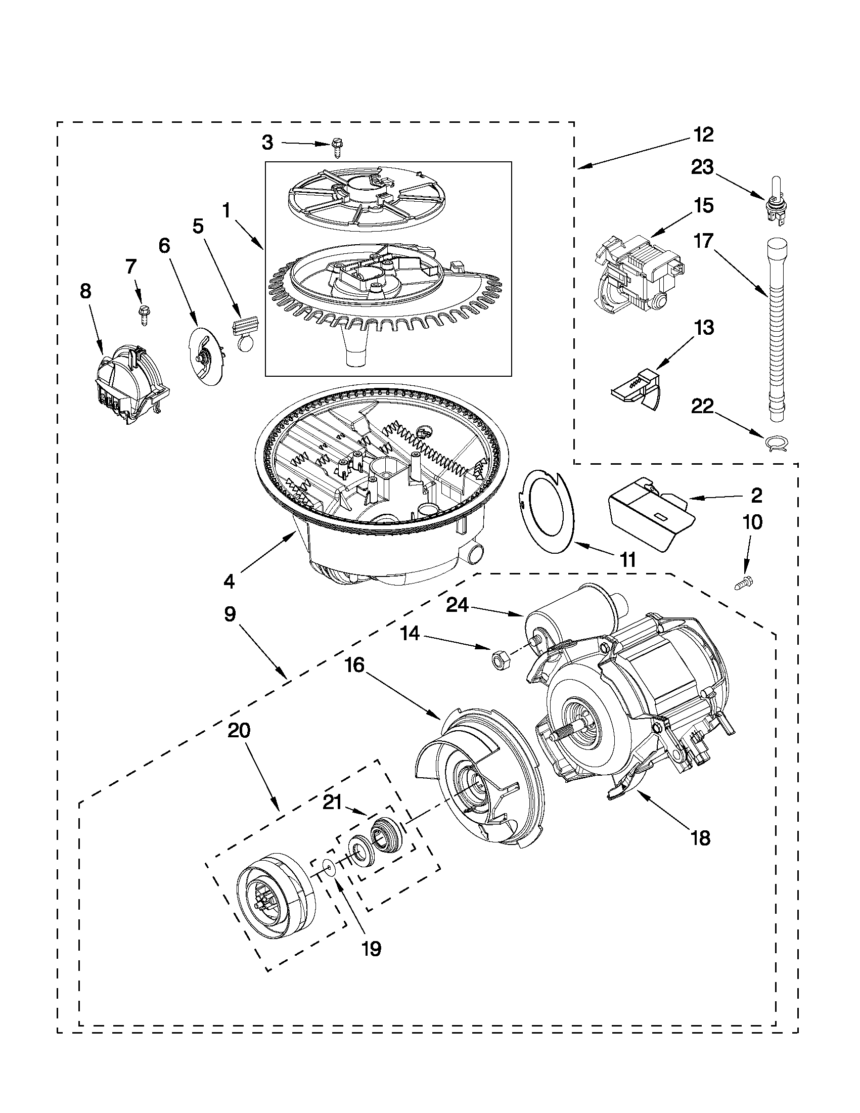 Whirlpool DU1015XTXB5 pump and motor parts diagram