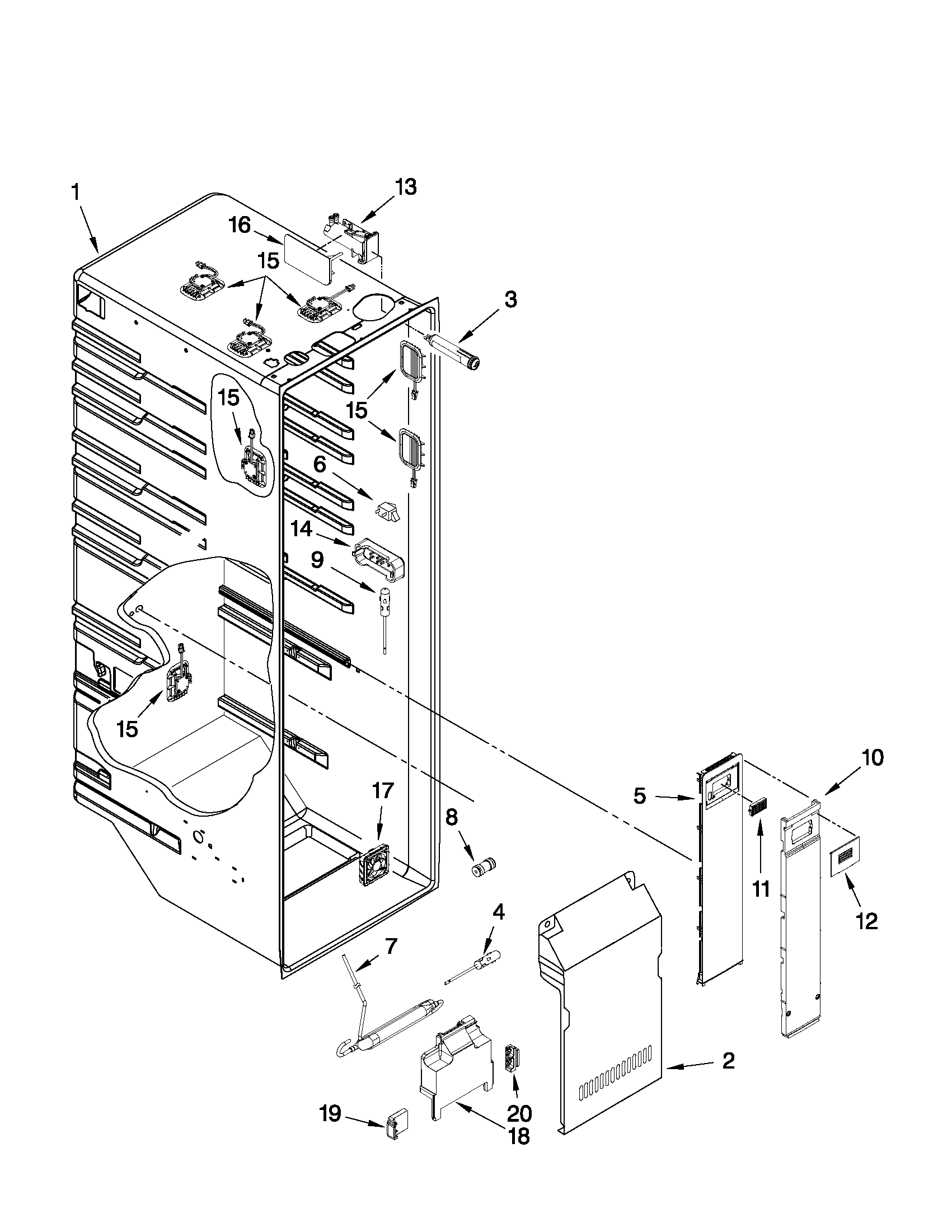 KitchenAid KSC23C8EYY01 refrigerator liner parts diagram