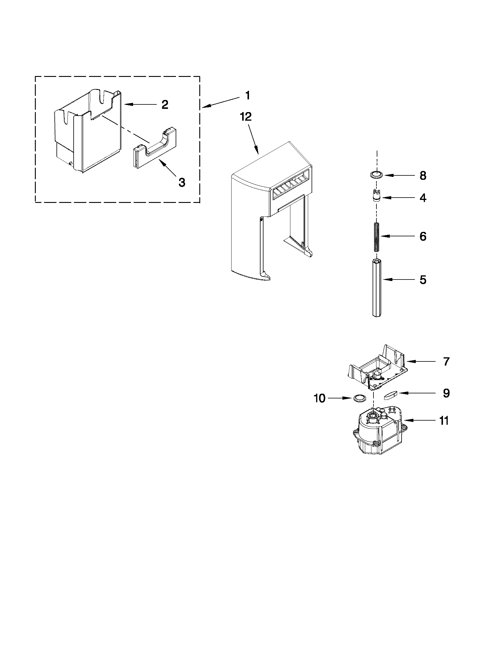KitchenAid KSC23C8EYY01 motor and ice container parts diagram