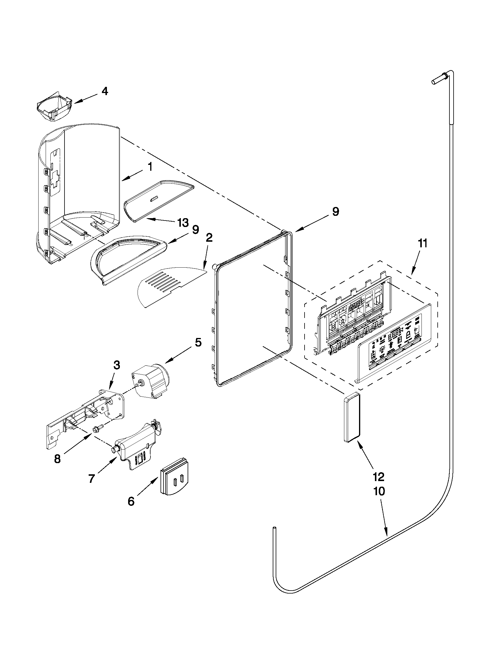 KitchenAid KSC23C8EYY01 dispenser front parts diagram