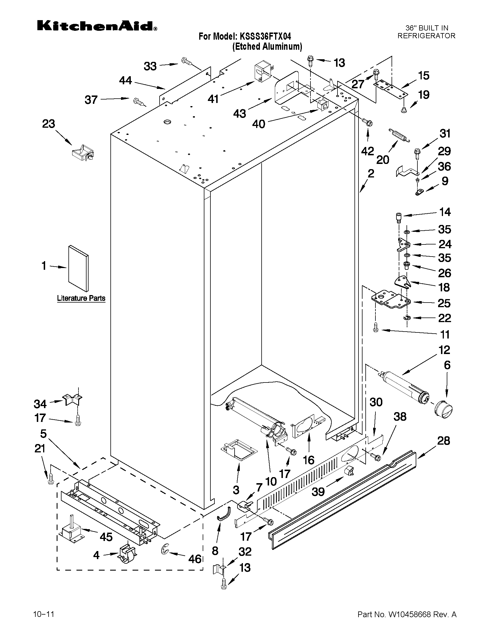 KitchenAid KSSS36FTX04 cabinet parts diagram