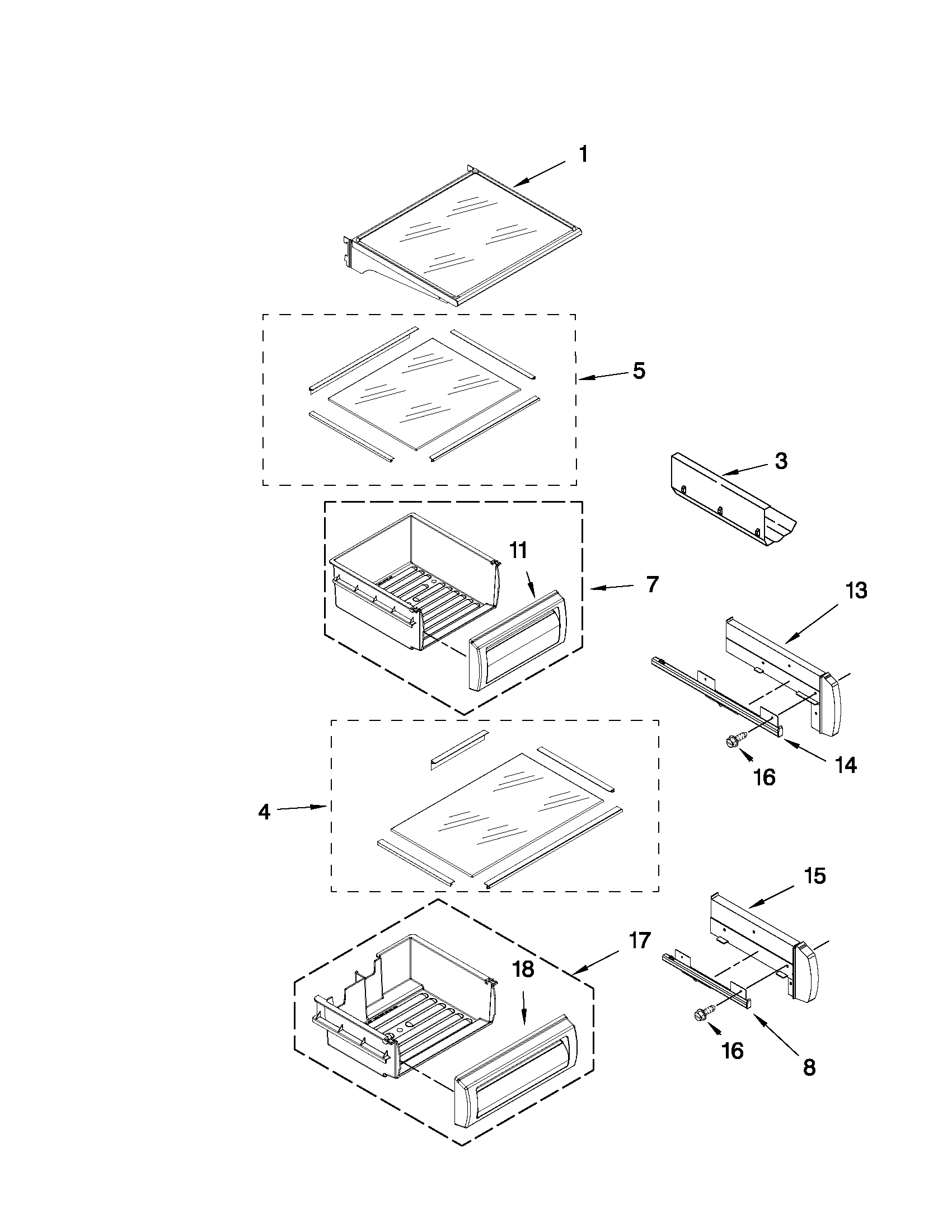 KitchenAid KSSS36FTX04 refrigerator shelf parts diagram