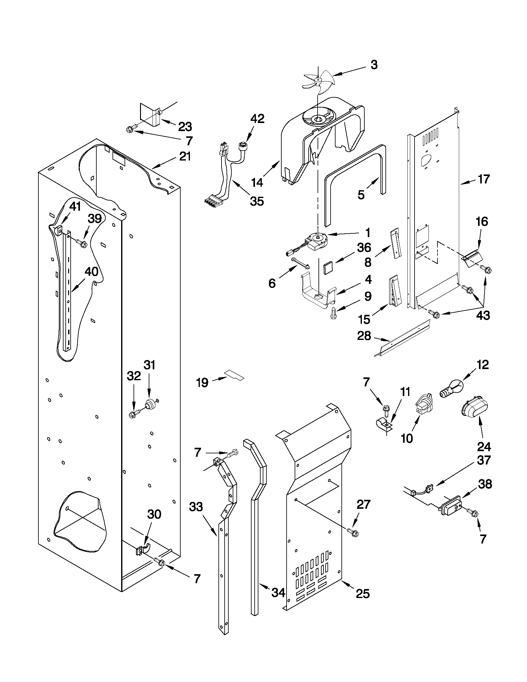 KitchenAid KSSS48FTX04 freezer liner and air flow parts diagram
