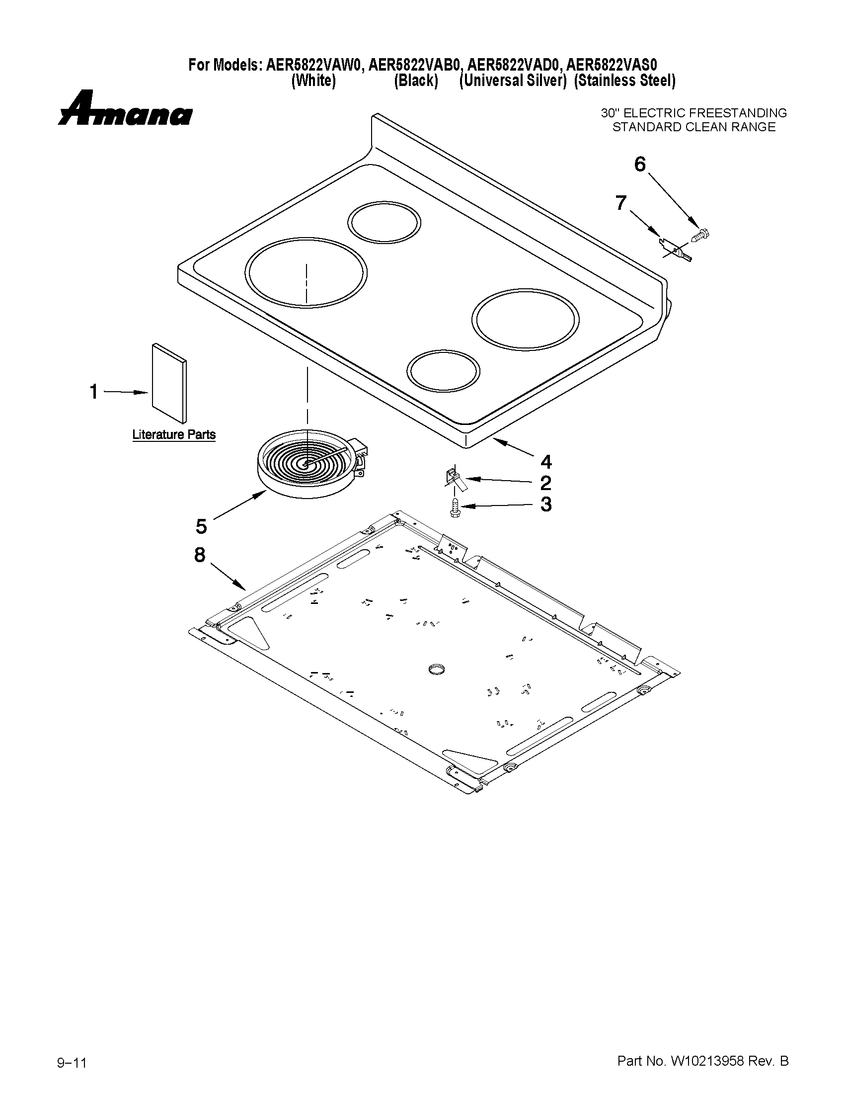 Amana AER5822VAD0 cooktop parts diagram
