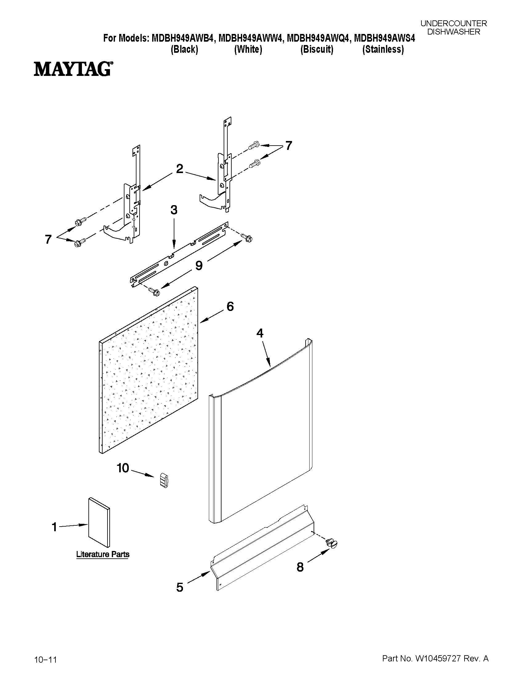 Maytag MDBH949AWW4 door and panel parts diagram
