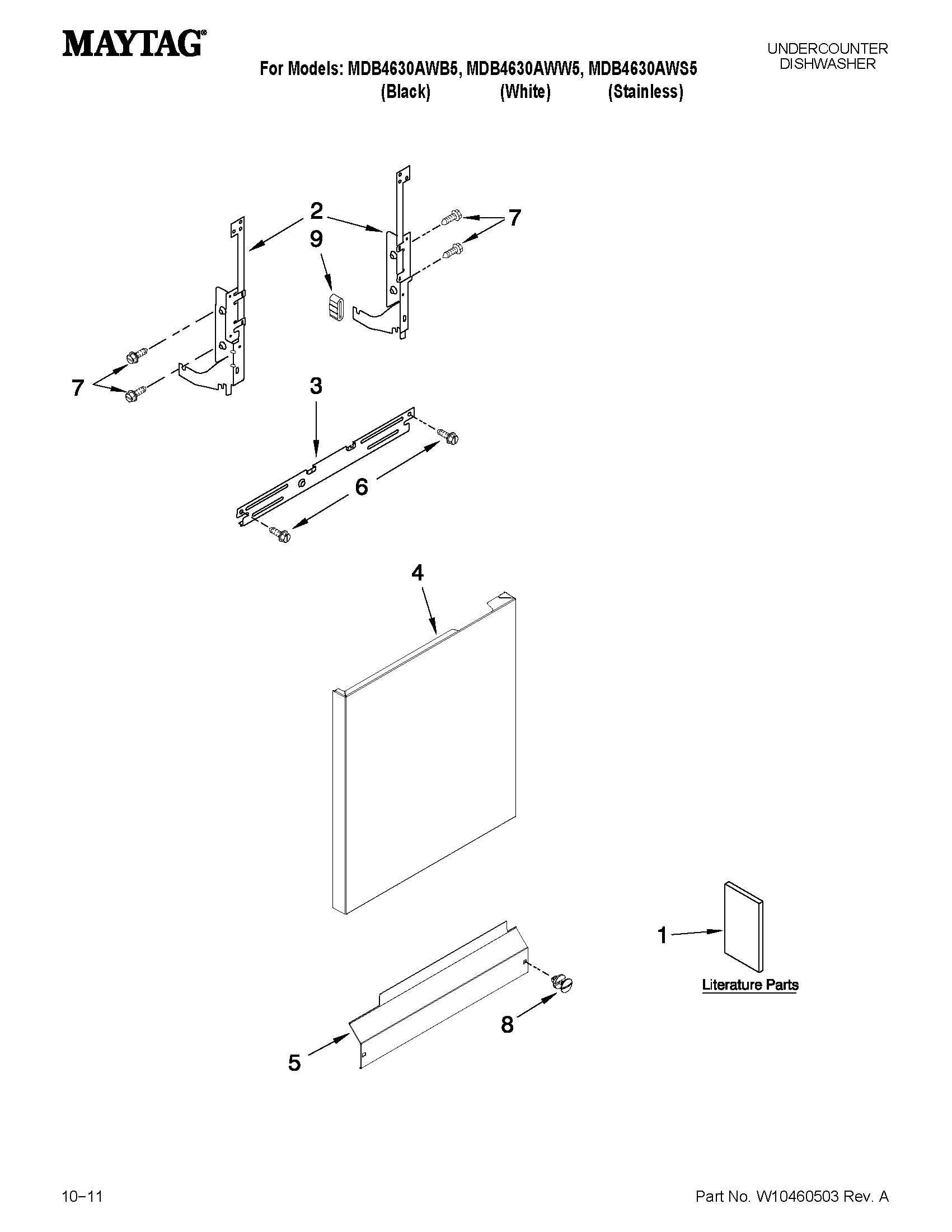 Maytag MDB4630AWS5 door and panel parts diagram