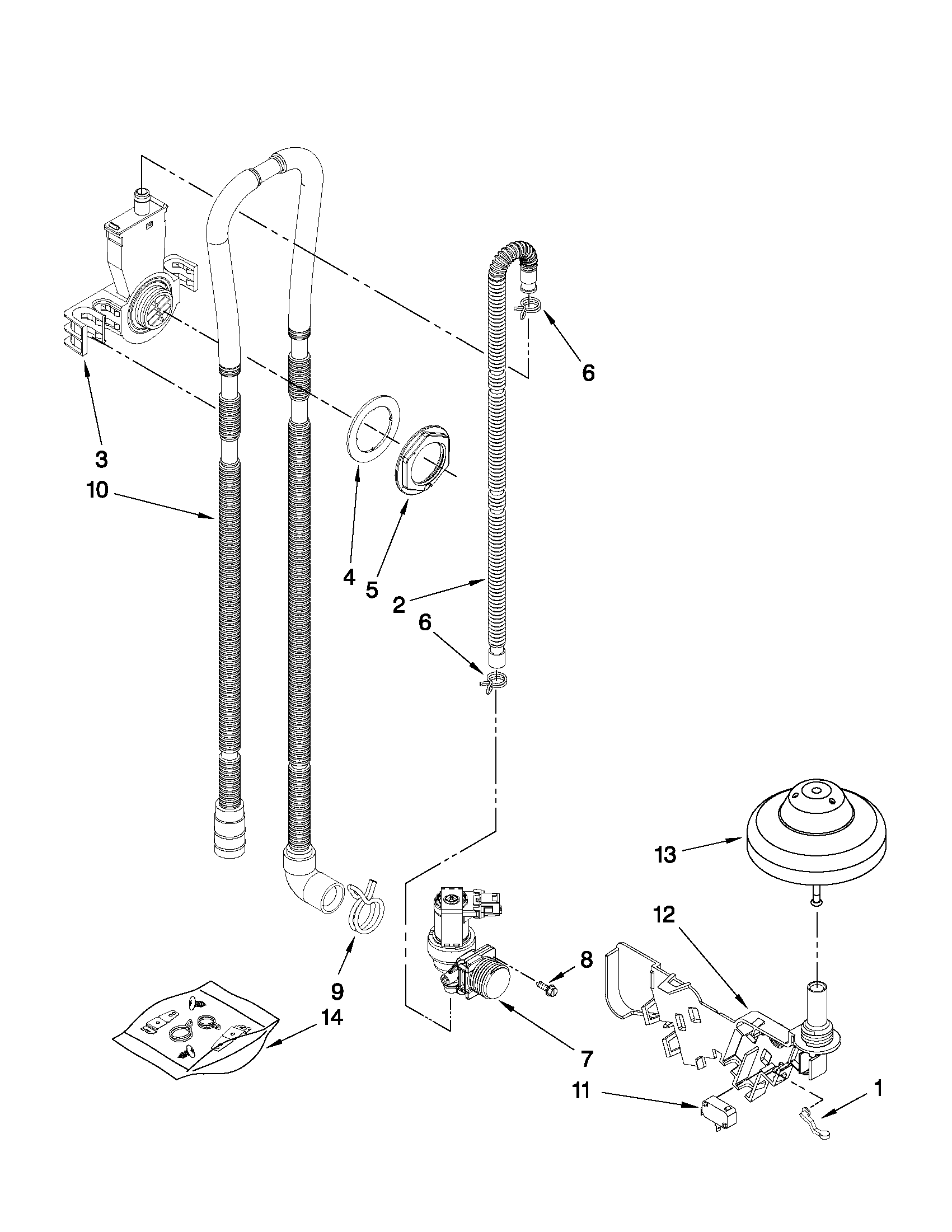 Maytag MDB4630AWS5 fill, drain and overfill parts diagram