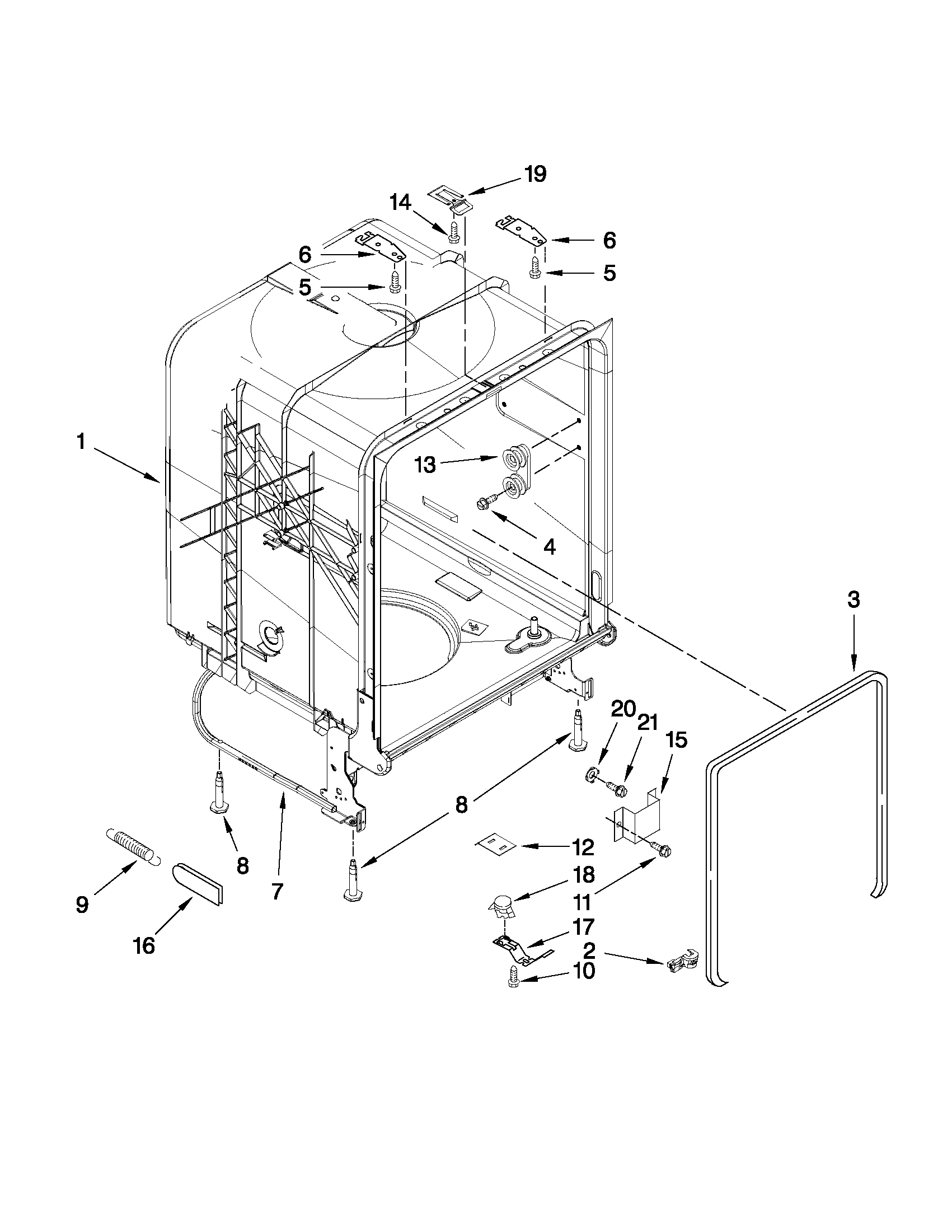Maytag MDB4630AWS5 tub and frame parts diagram