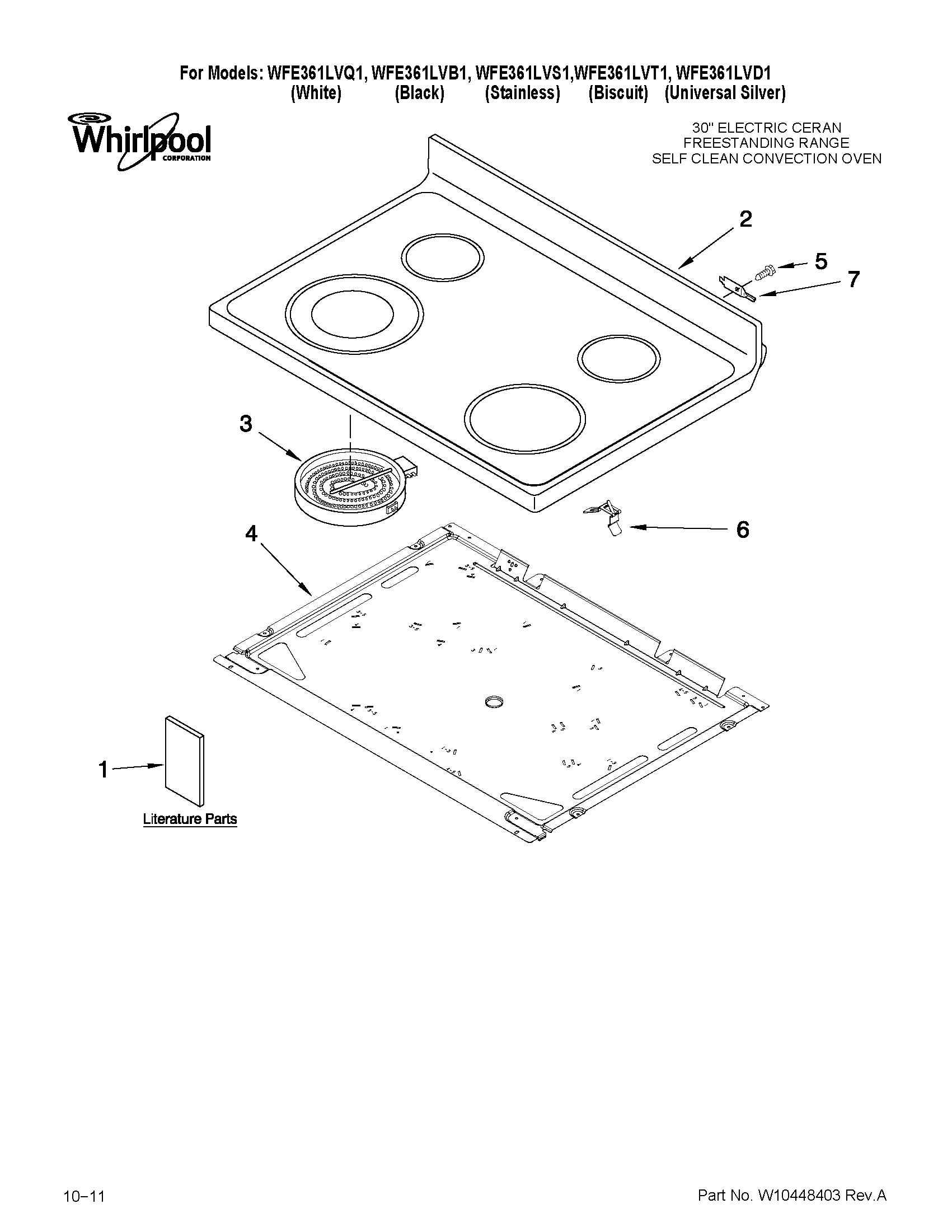 Whirlpool WFE361LVS1 cooktop parts diagram