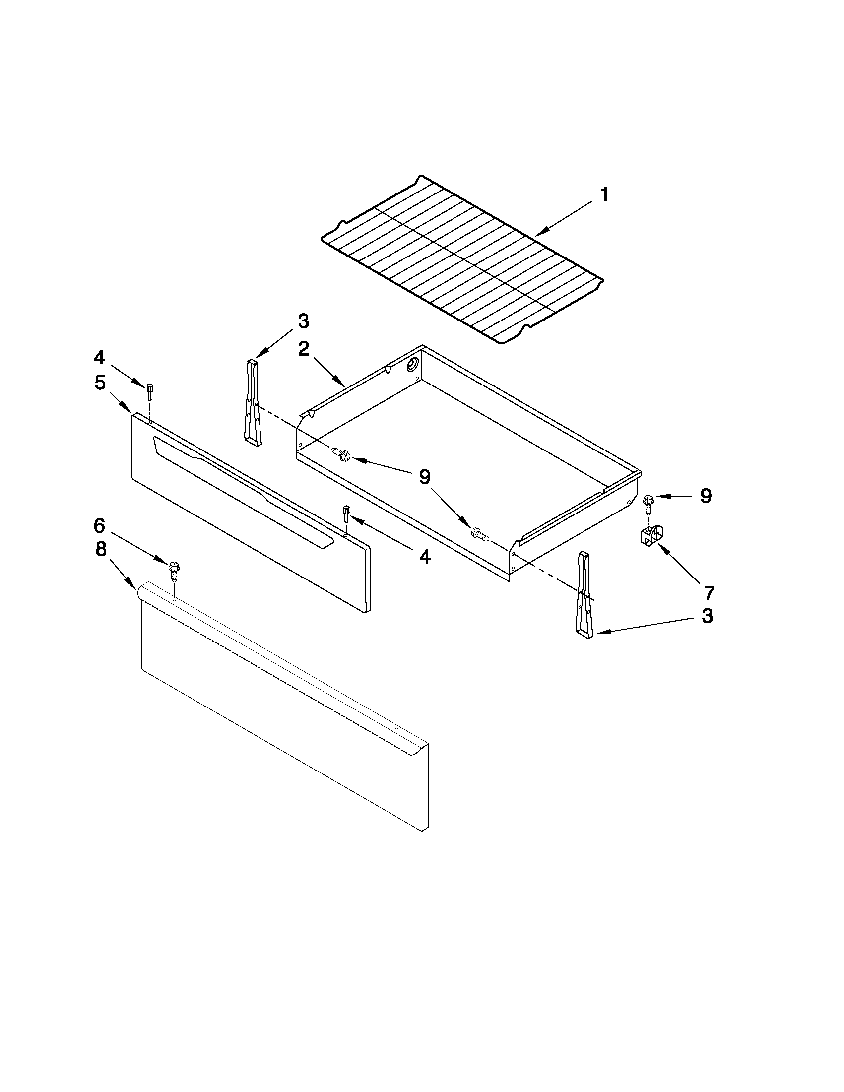 Whirlpool WFE361LVS1 drawer & broiler parts diagram