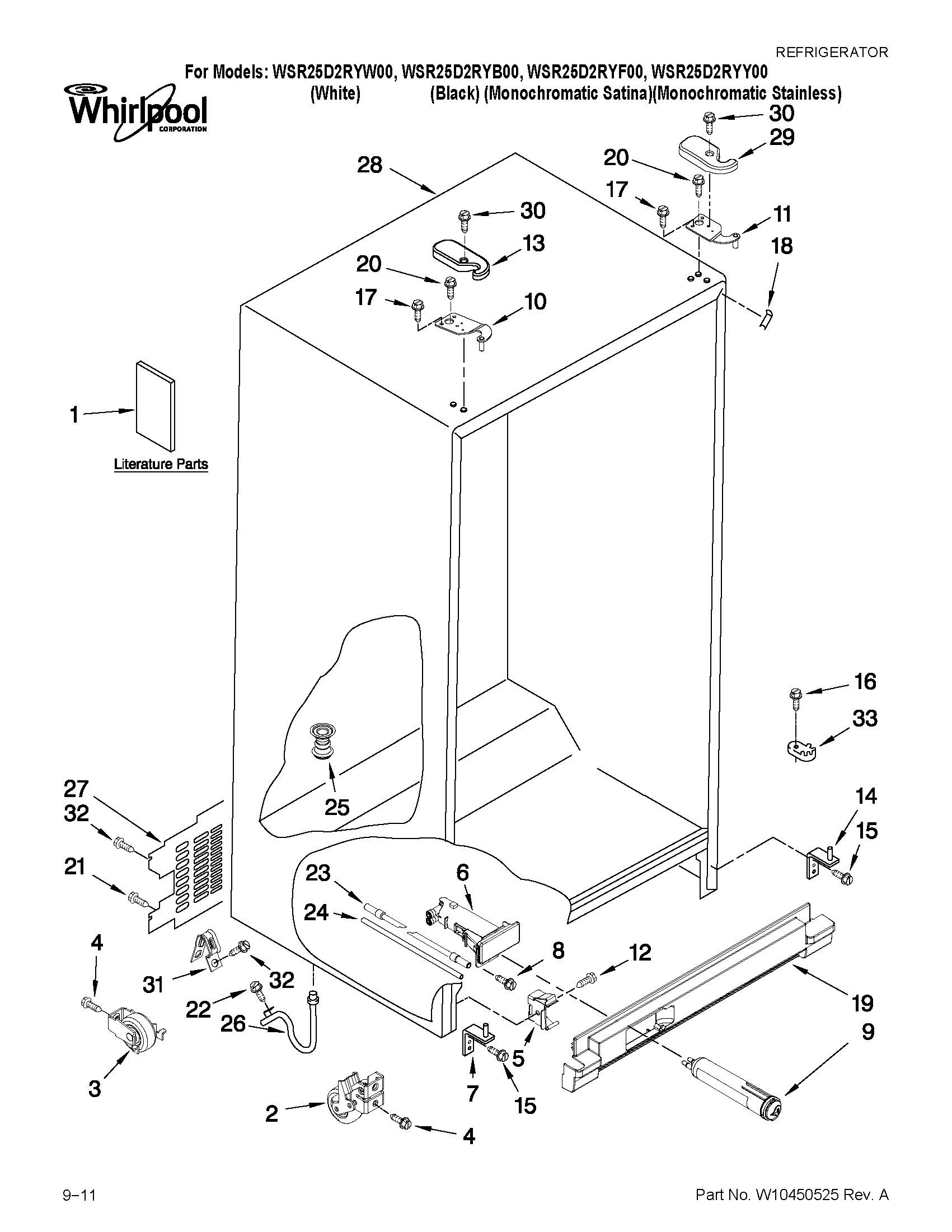 Whirlpool WSR25D2RYB00 cabinet parts diagram