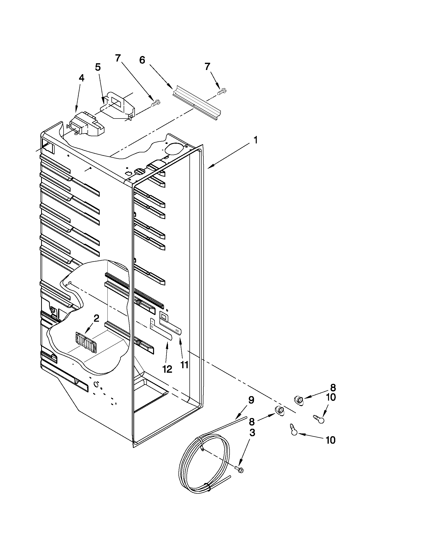 Whirlpool WSR25D2RYB00 refrigerator liner parts diagram