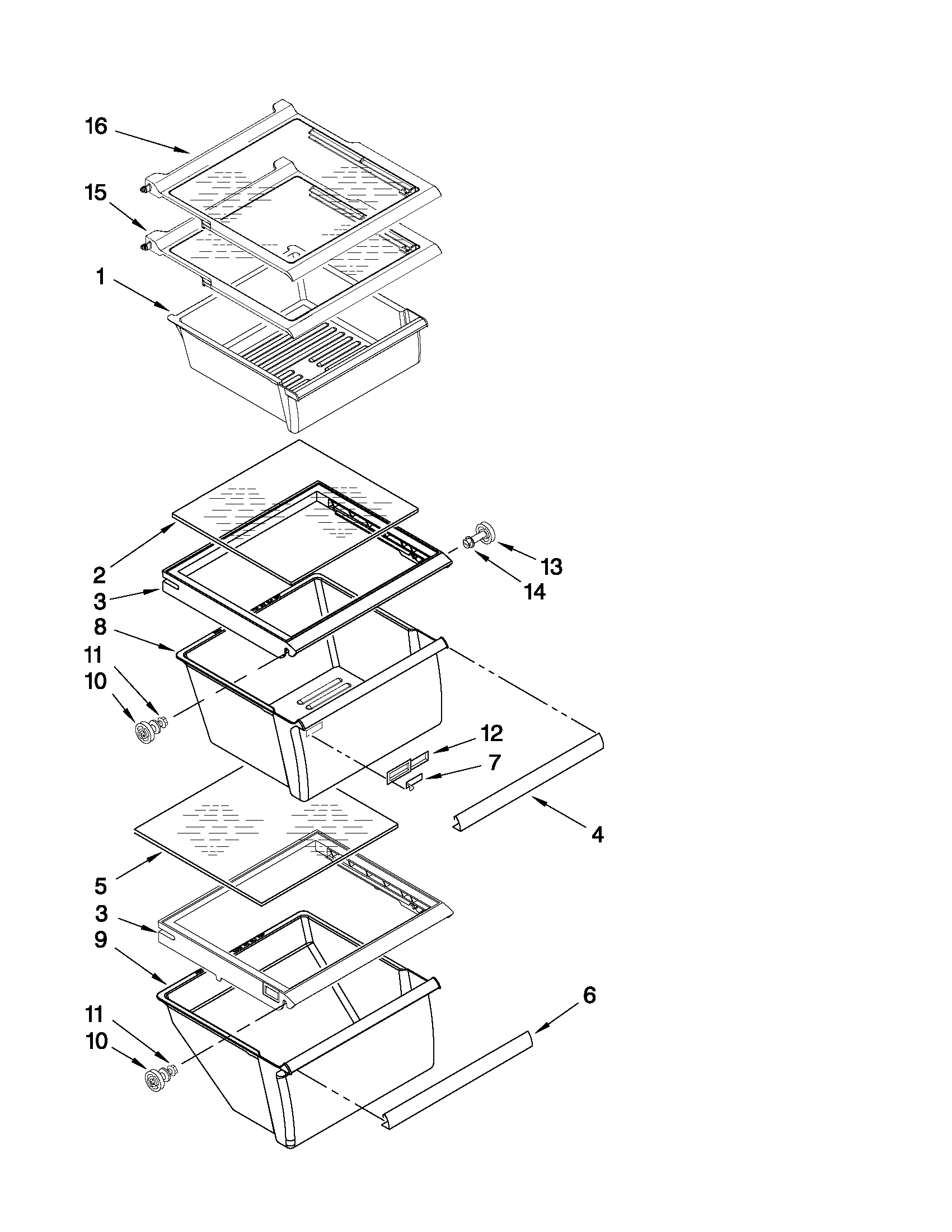 Whirlpool WSR25D2RYB00 refrigerator shelf parts diagram