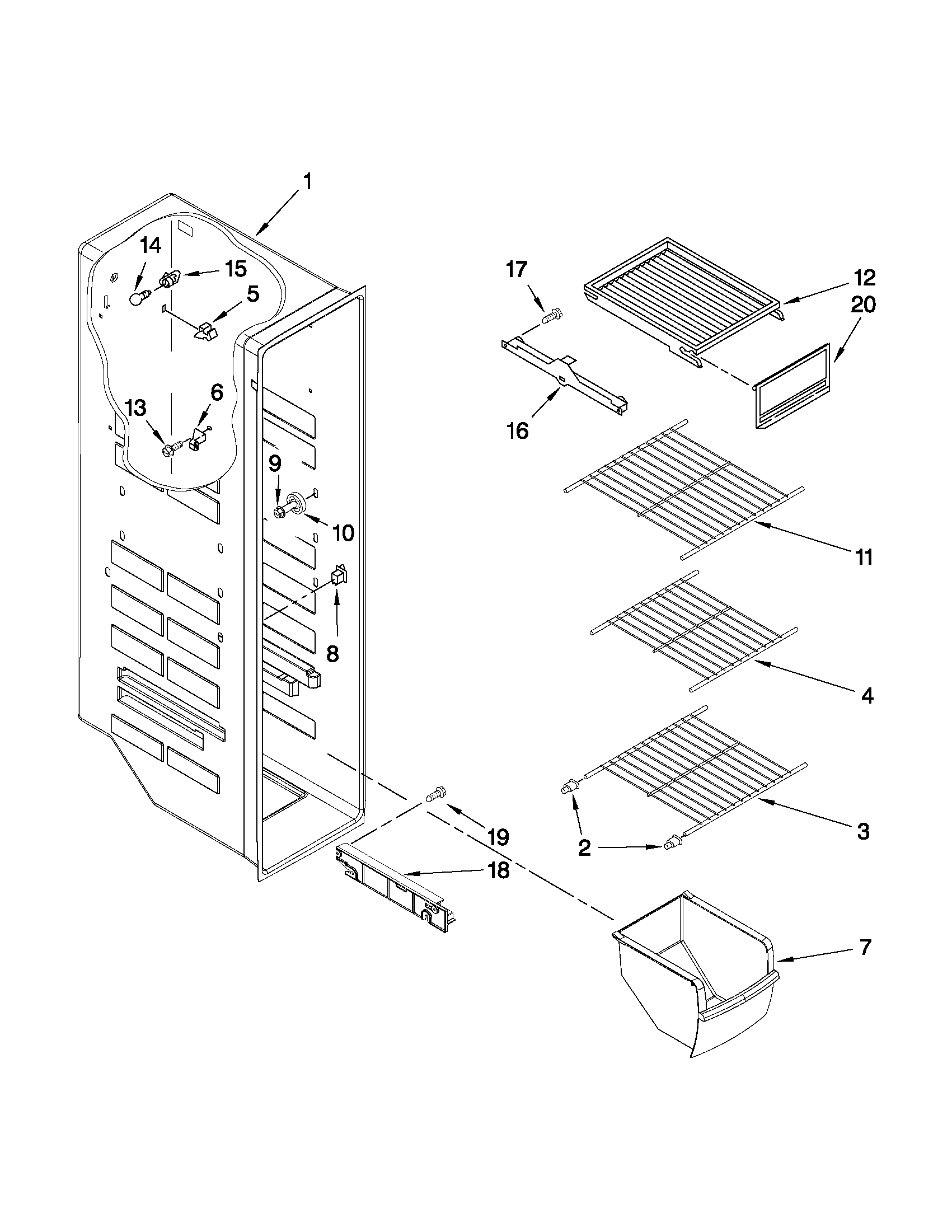 Whirlpool WSR25D2RYB00 freezer liner parts diagram