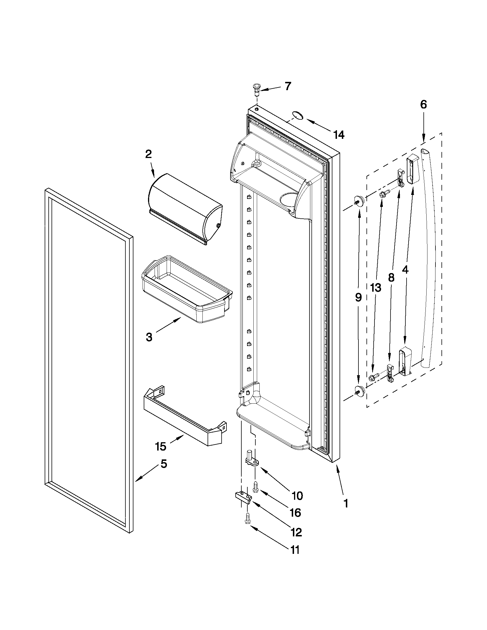 Whirlpool WSR25D2RYB00 refrigerator door parts diagram