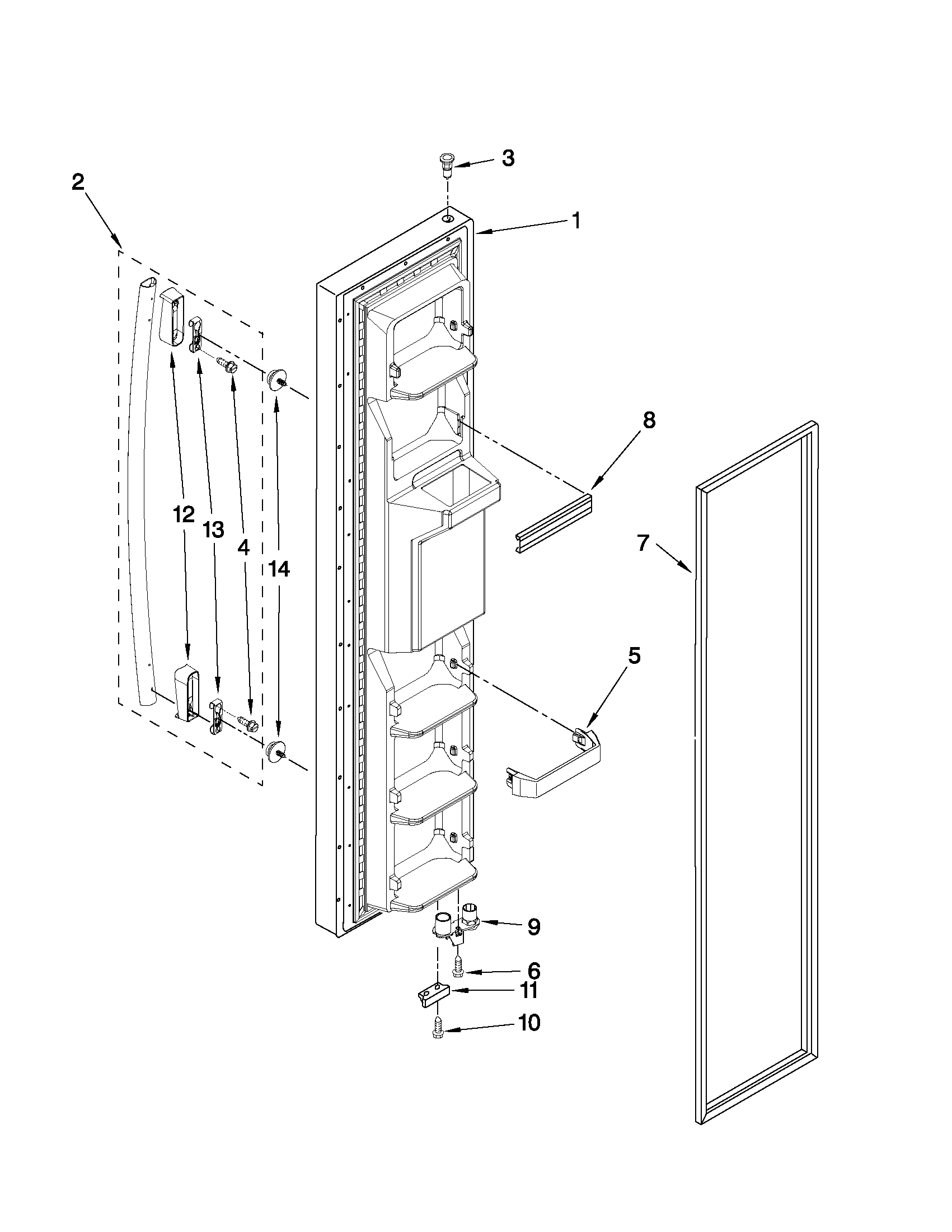 Whirlpool WSR25D2RYB00 freezer door parts diagram