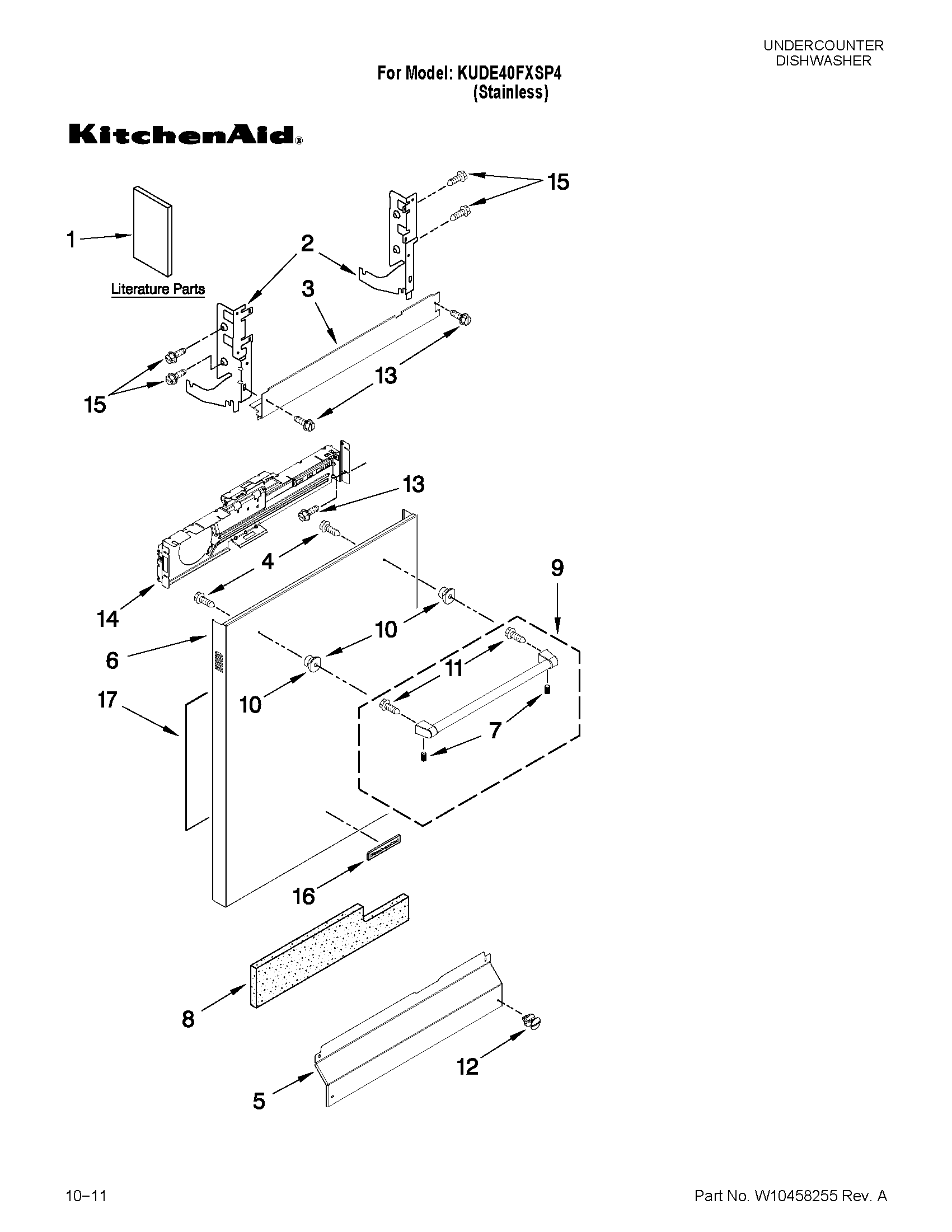 KitchenAid KUDE40FXSP4 door and panel parts diagram
