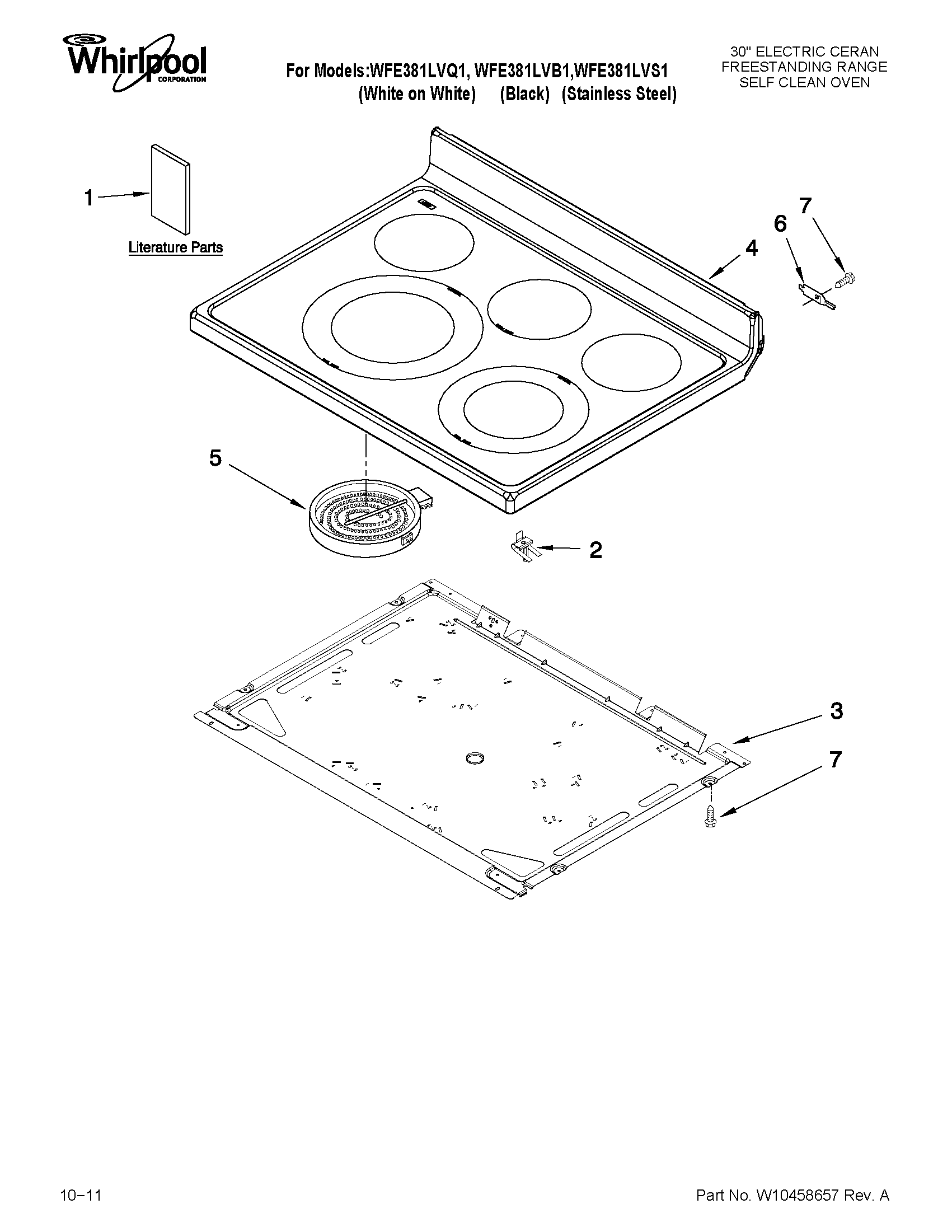 Whirlpool WFE381LVS1 cooktop parts diagram