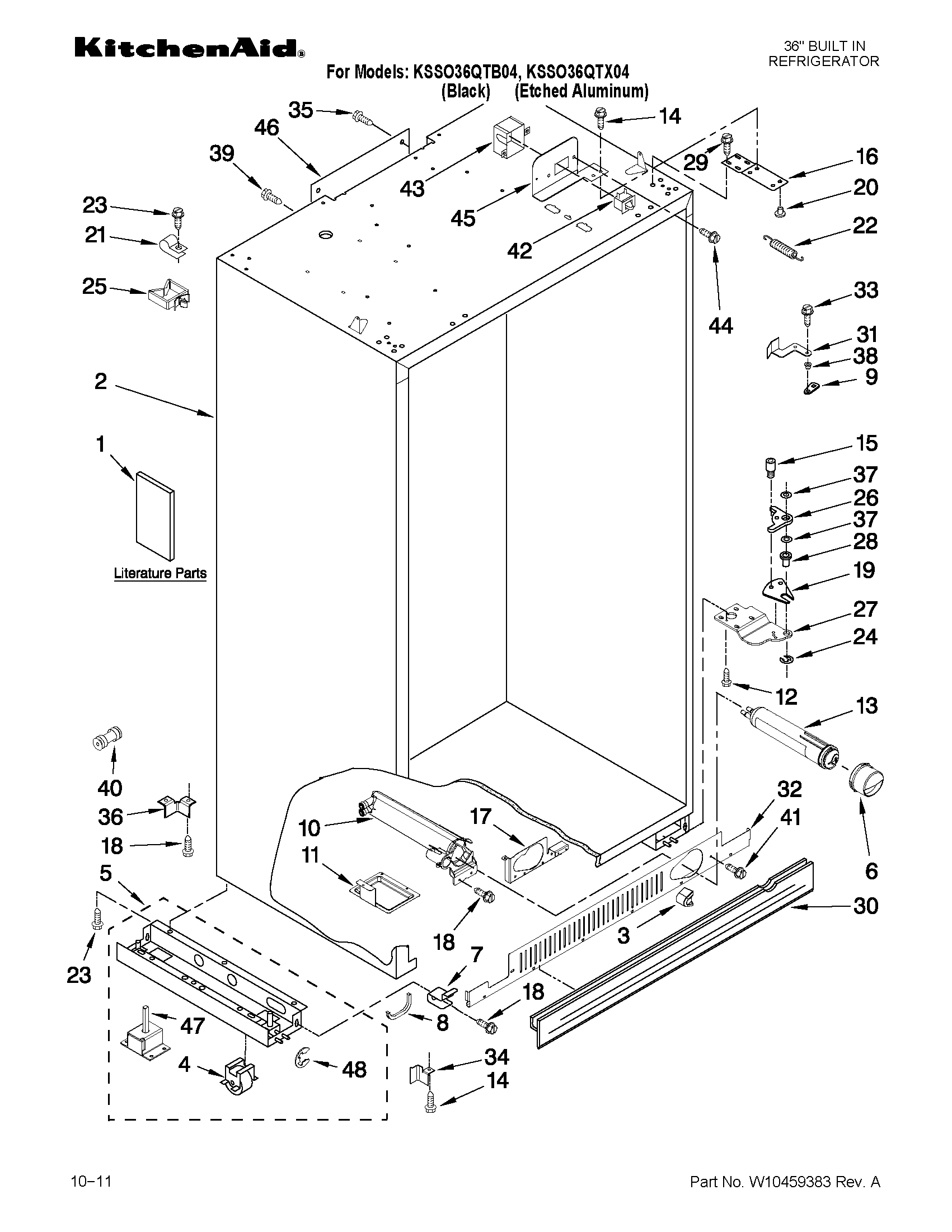 KitchenAid KSSO36QTX04 cabinet parts diagram