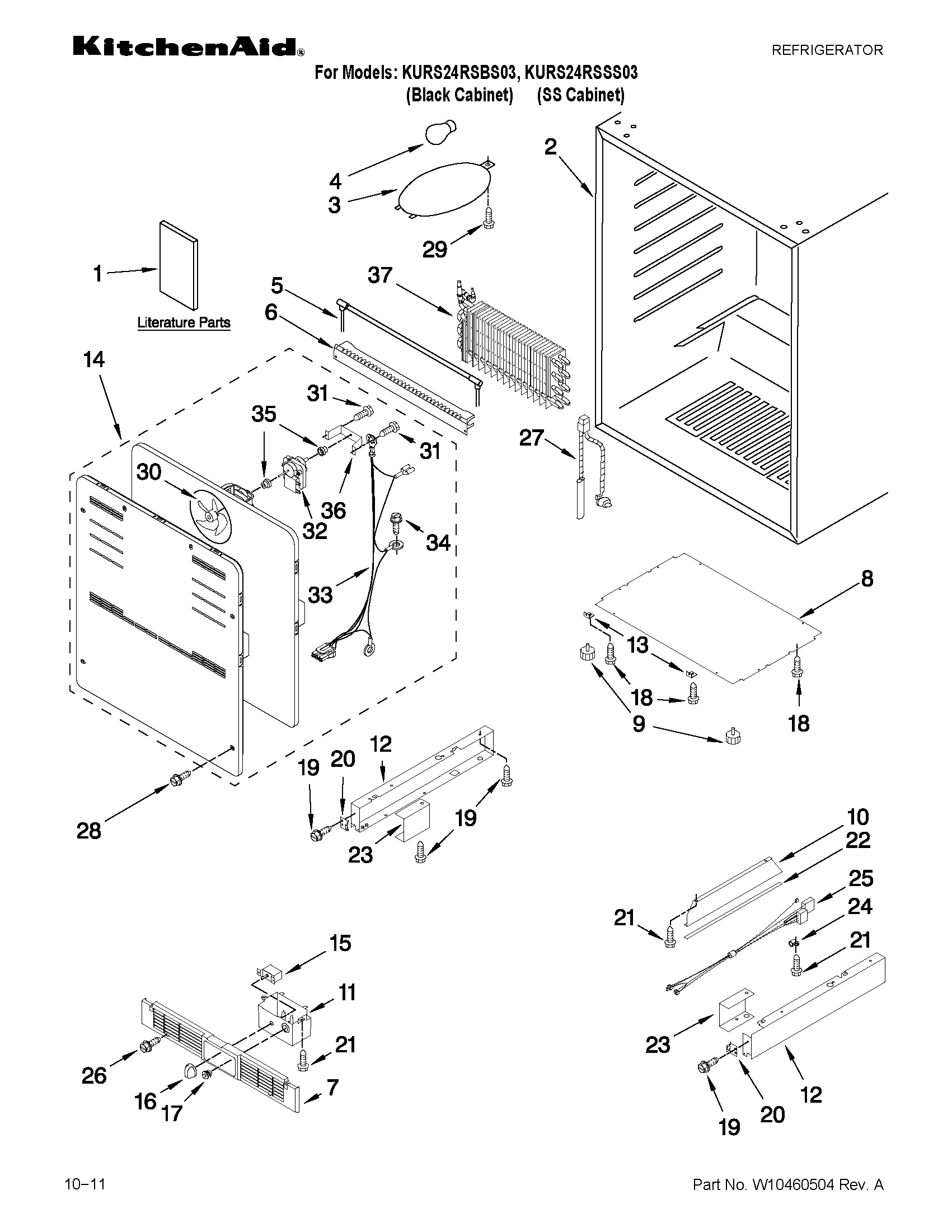 KitchenAid KURS24RSBS03 cabinet parts diagram