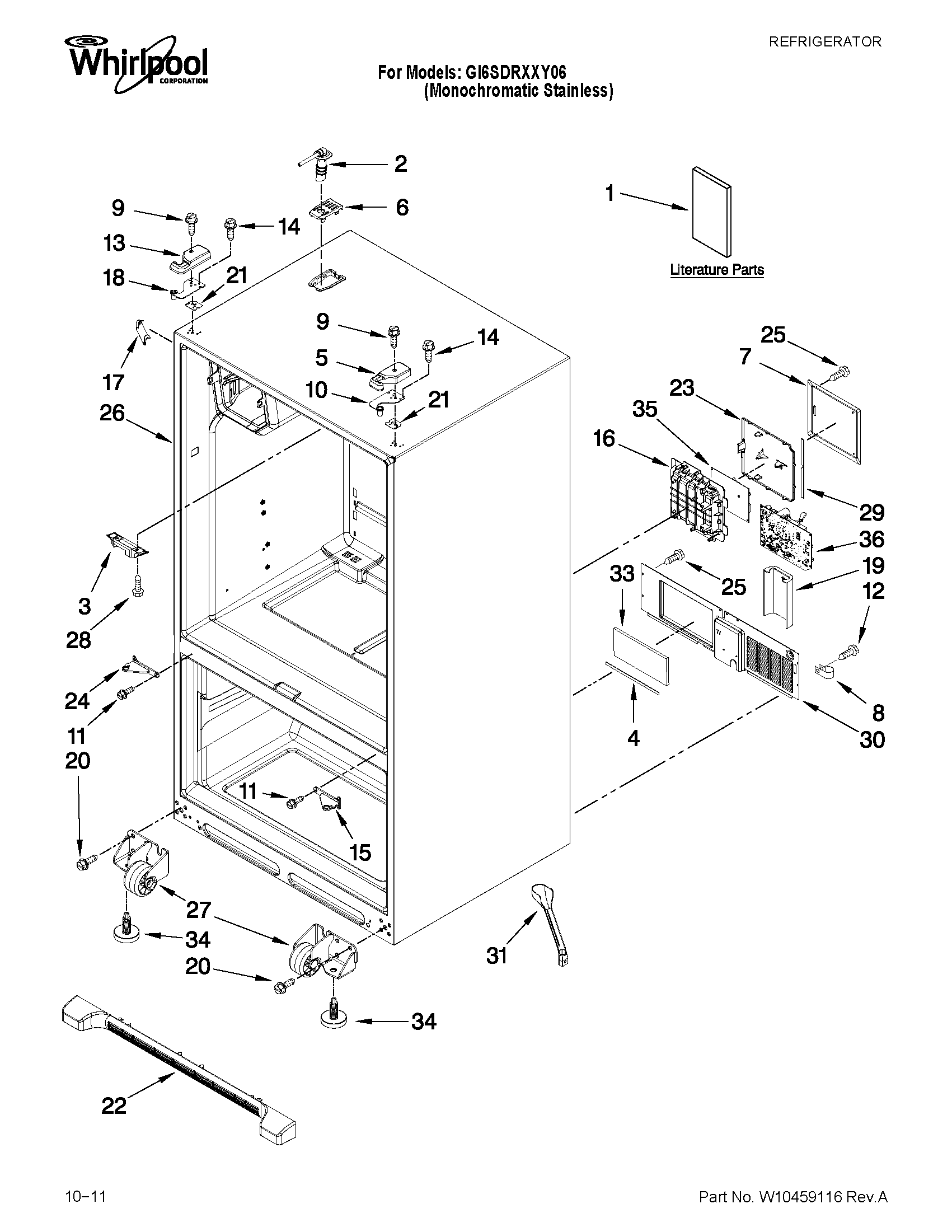 Whirlpool GI6SDRXXY06 cabinet parts diagram