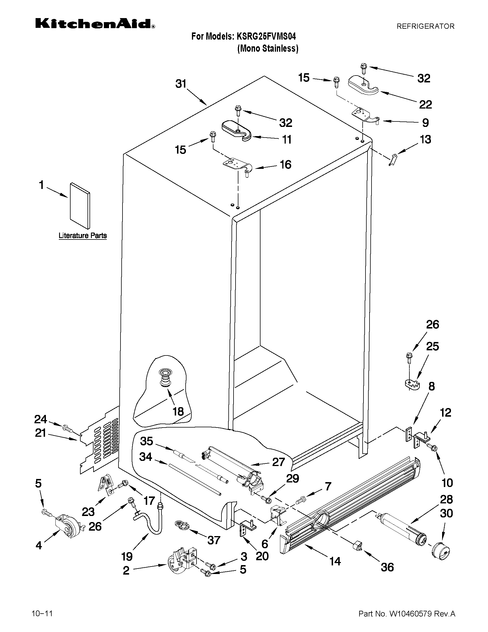 KitchenAid KSRG25FVMS04 cabinet parts diagram