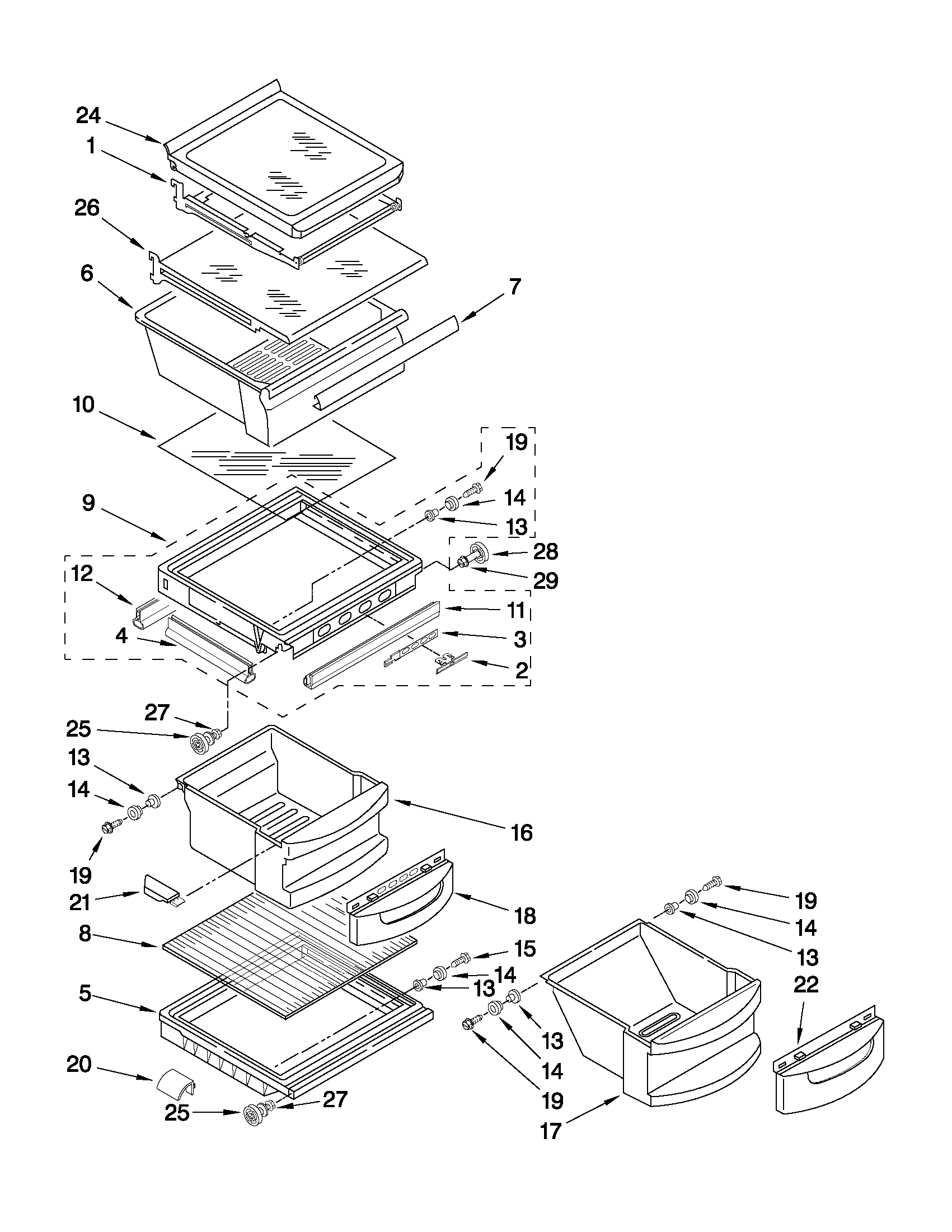 KitchenAid KSRG25FVMS04 refrigerator shelf parts diagram
