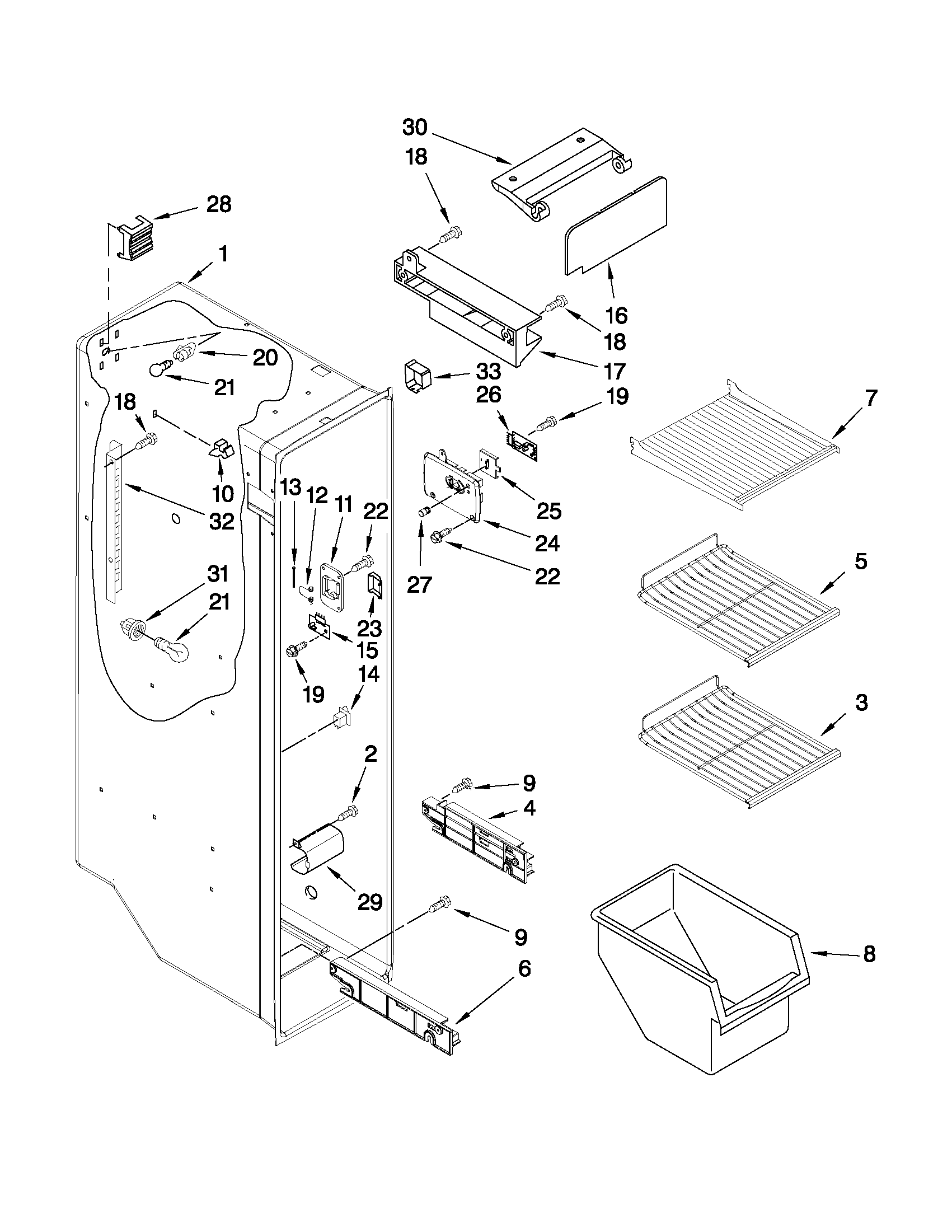 KitchenAid KSRG25FVMS04 freezer liner parts diagram