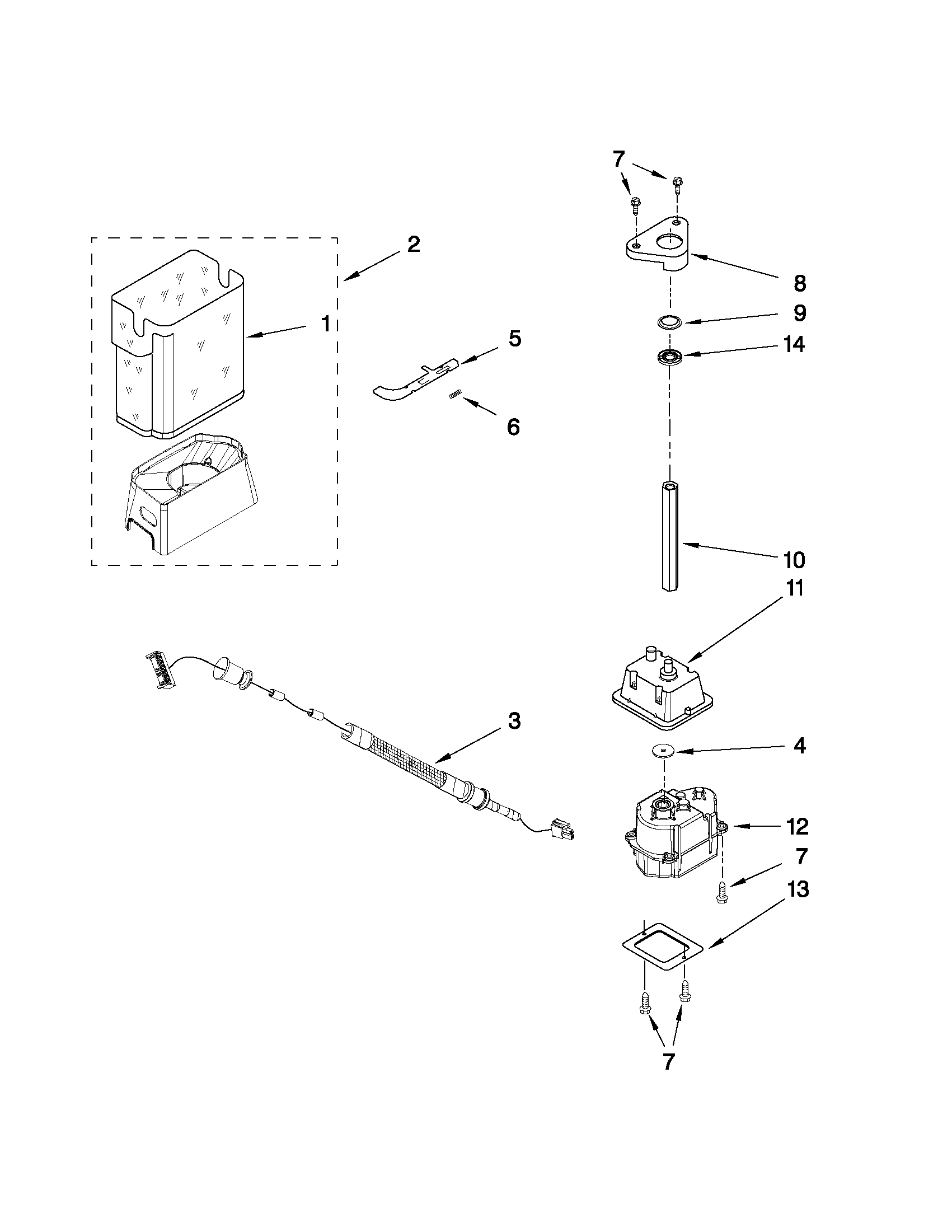 KitchenAid KSRG25FVMS04 motor and ice container parts diagram