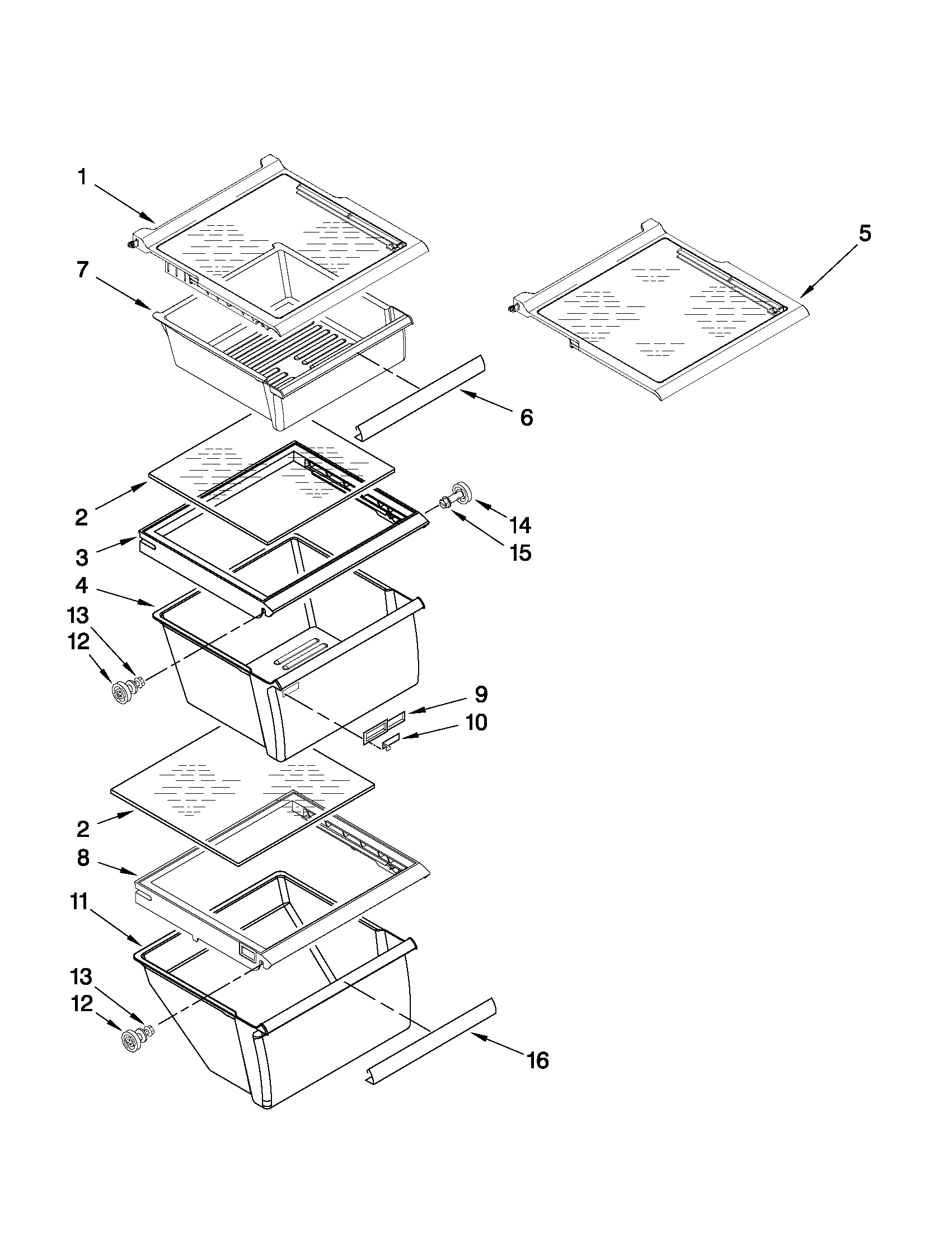 Whirlpool ED5GVEXVD06 refrigerator shelf parts diagram