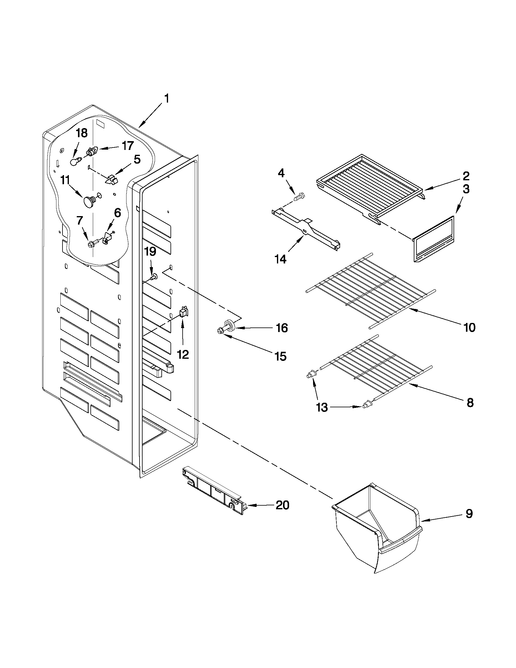 Whirlpool ED5GVEXVD06 freezer liner parts diagram
