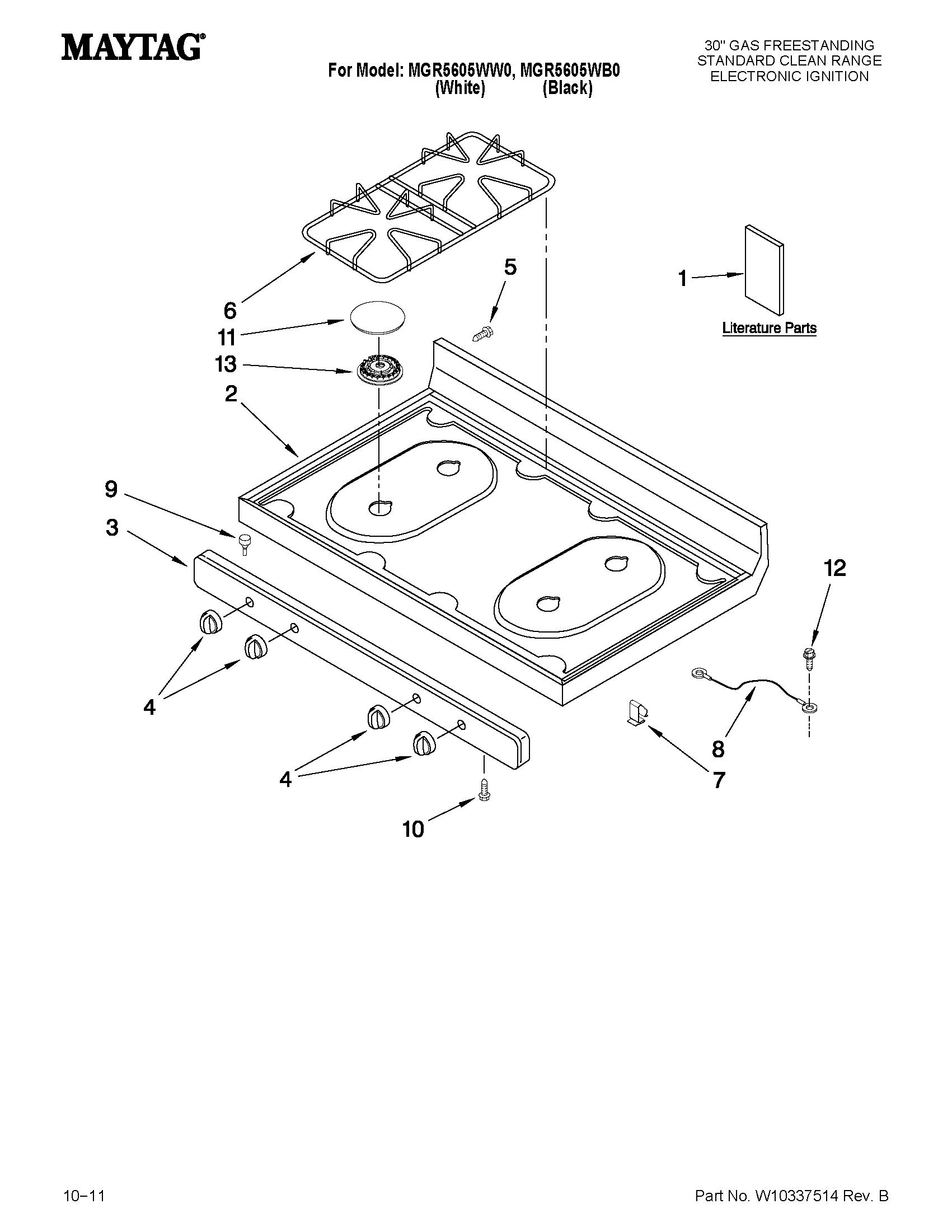 Maytag MGR5605WB0 cooktop parts diagram