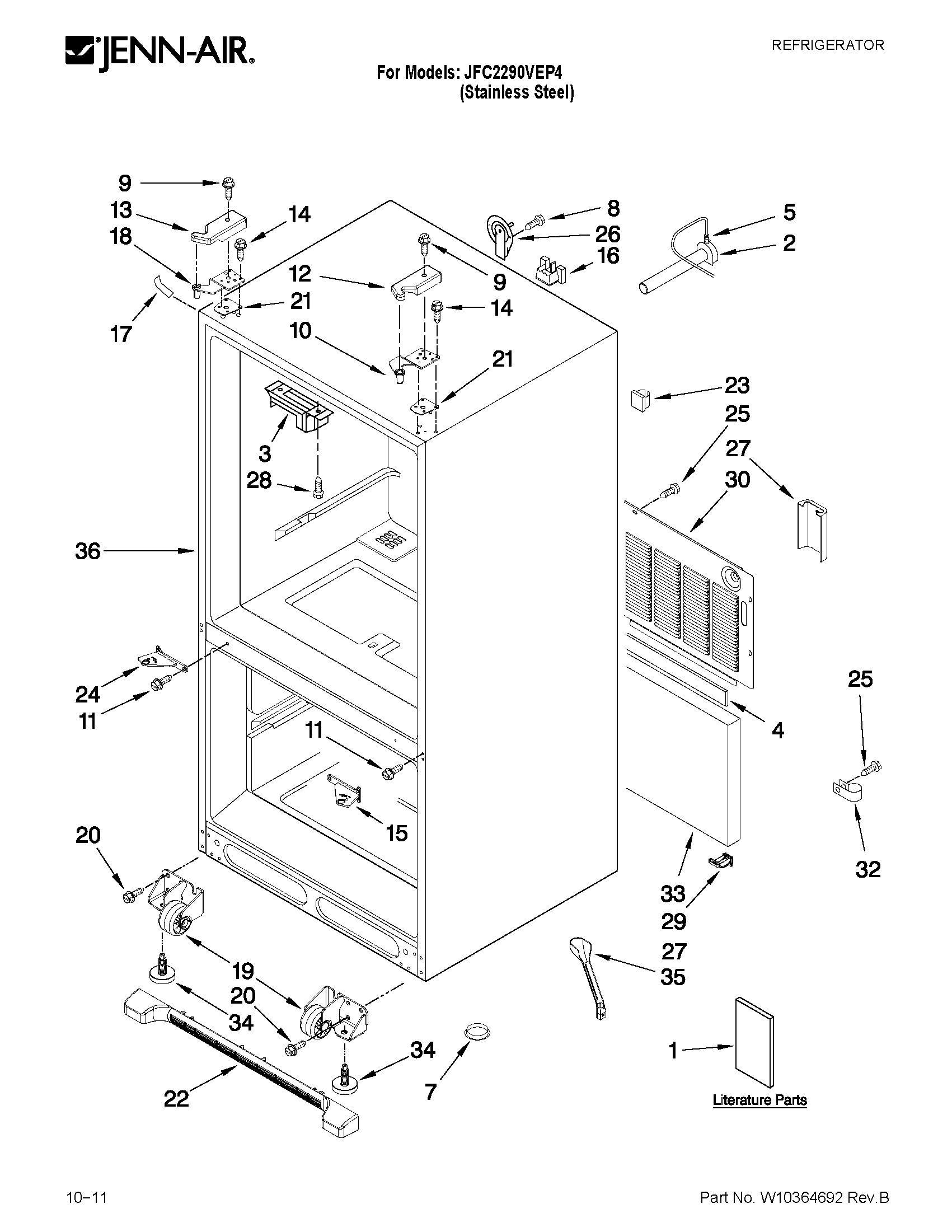Jenn-Air JFC2290VEP4 cabinet parts diagram