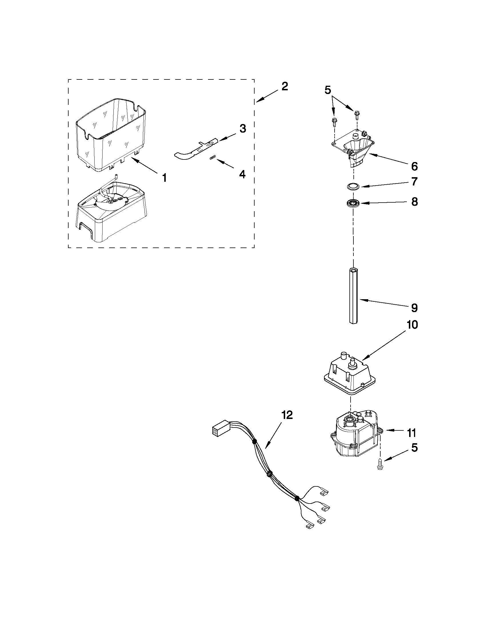 Maytag MSD2559XEB04 motor and ice container parts diagram
