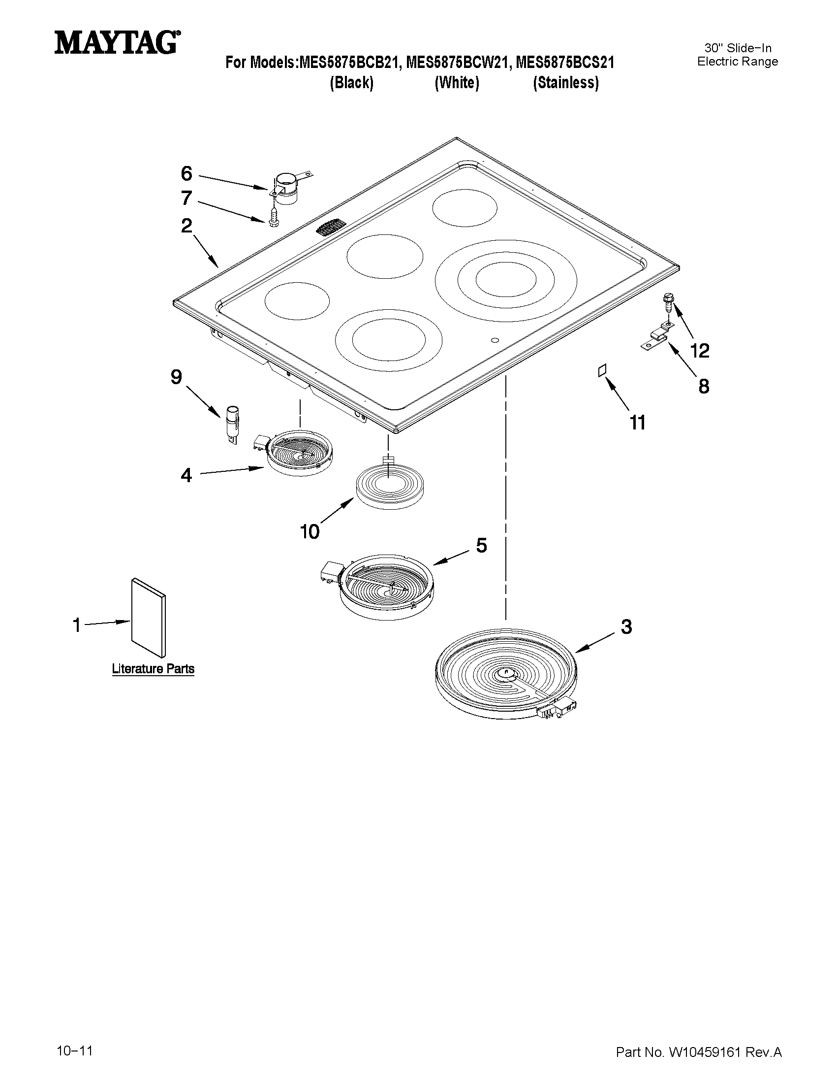 Maytag MES5875BCB21 cooktop parts diagram