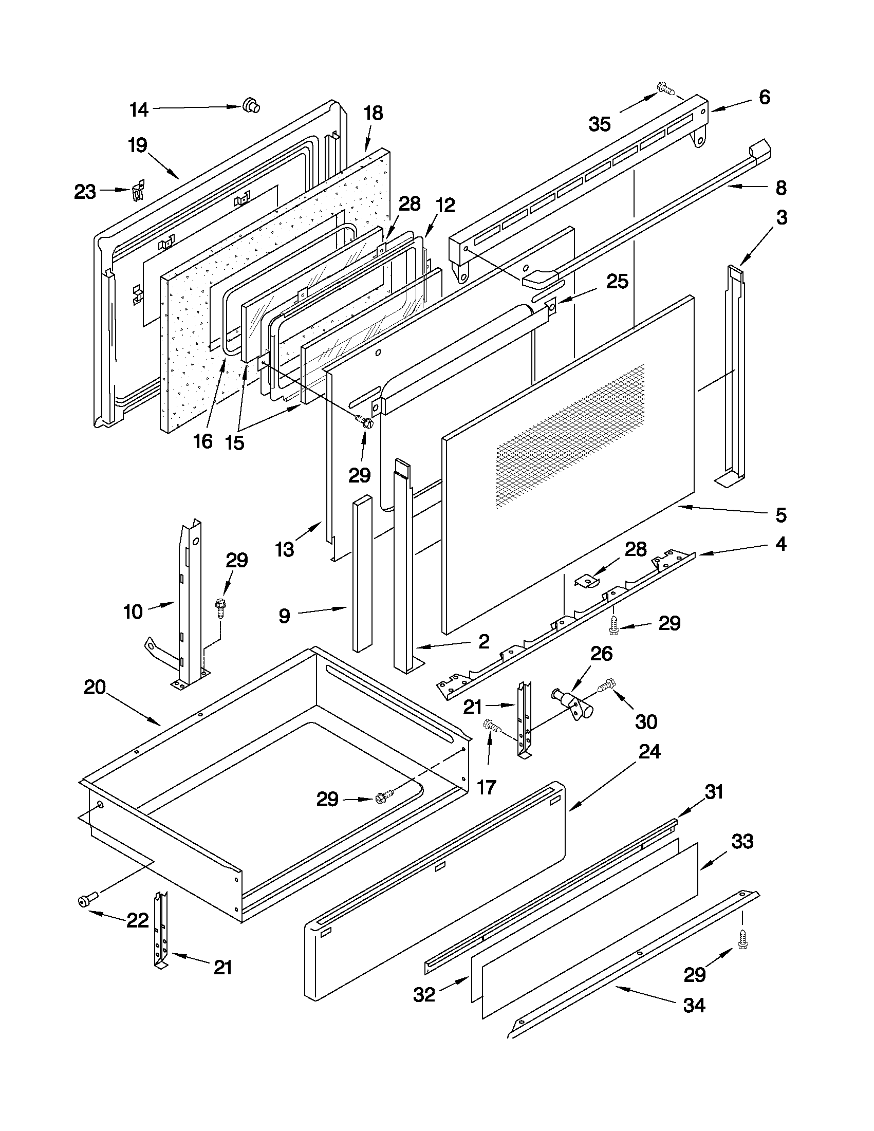 Whirlpool GJSP84902 door and drawer parts diagram
