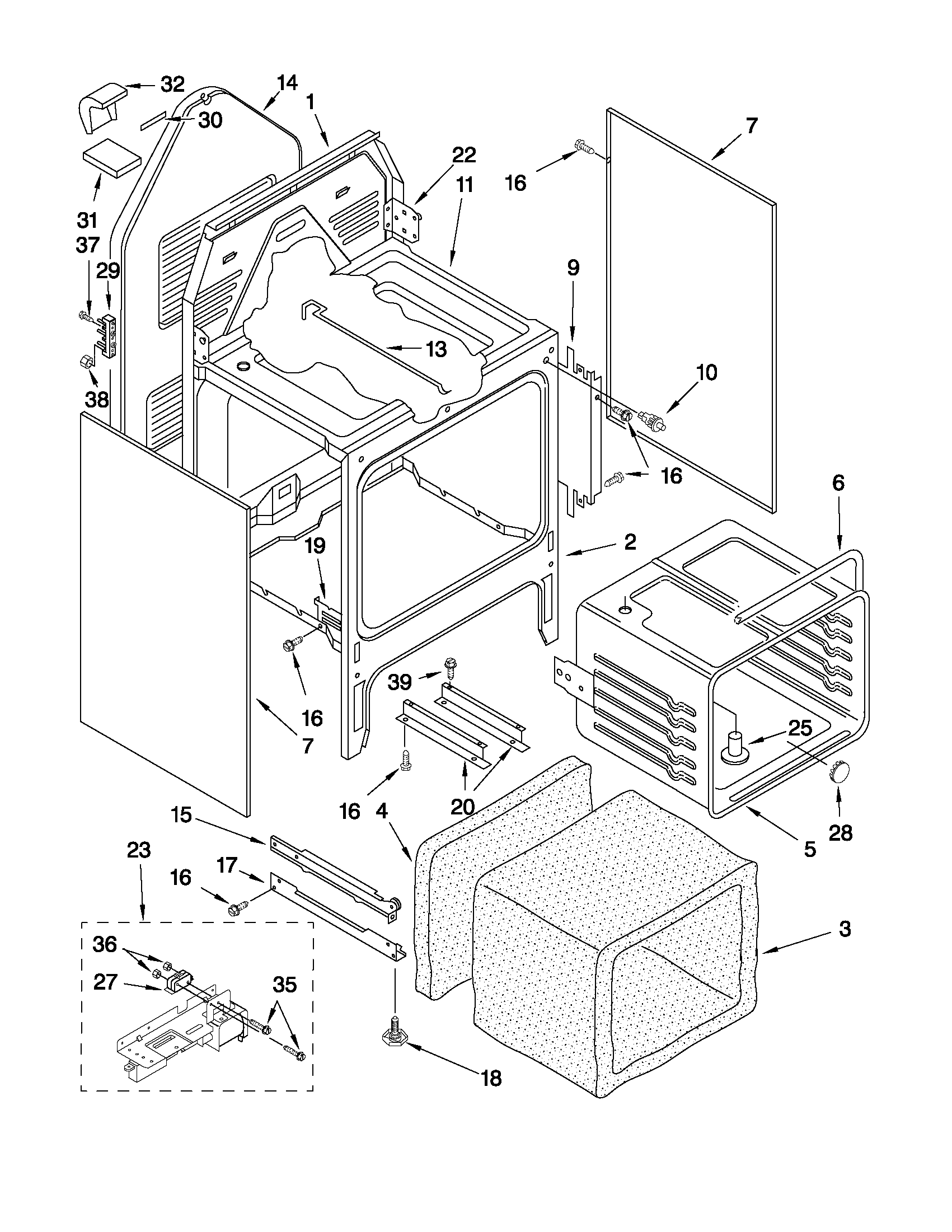Whirlpool GJSP84902 oven chassis parts diagram