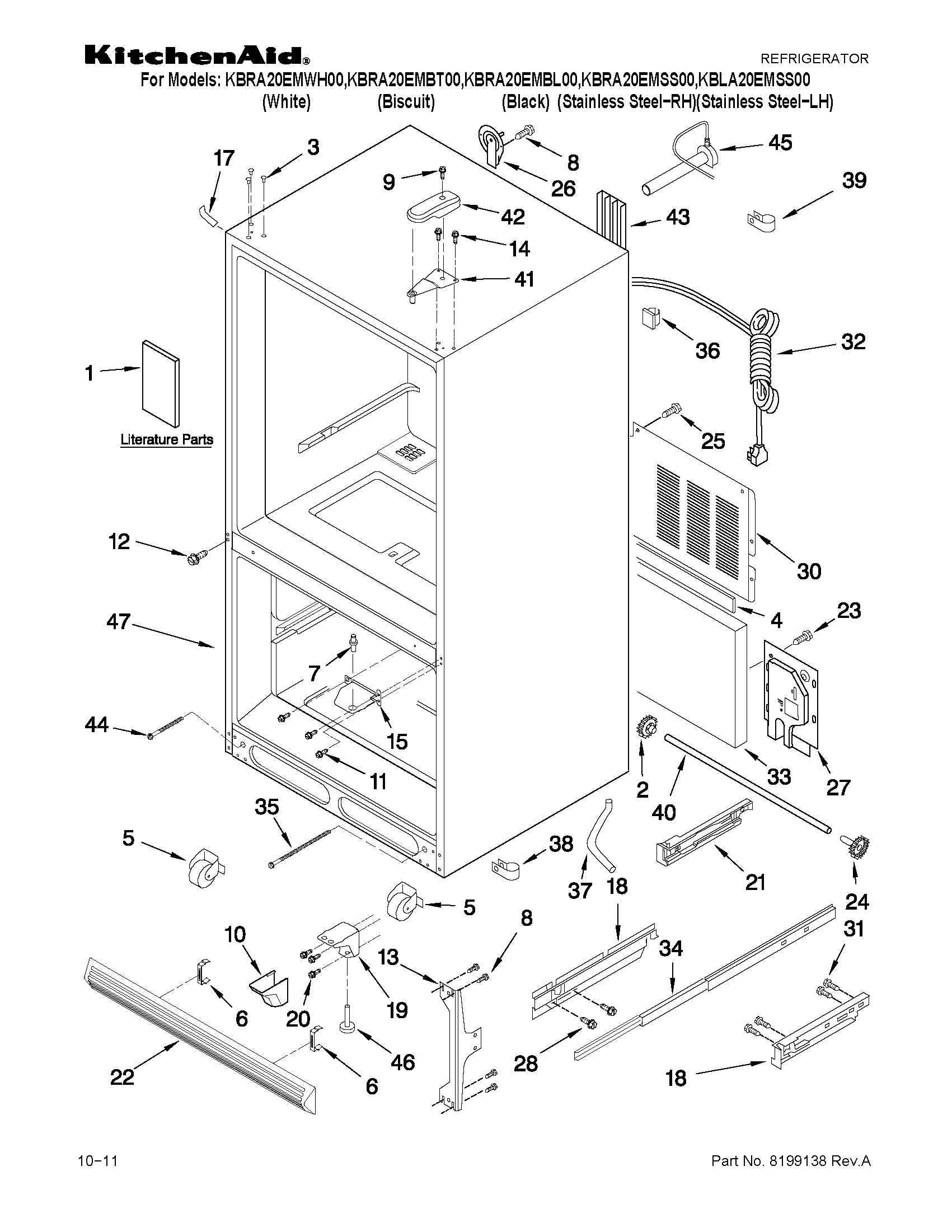 KitchenAid KBLA20EMSS00 cabinet parts diagram